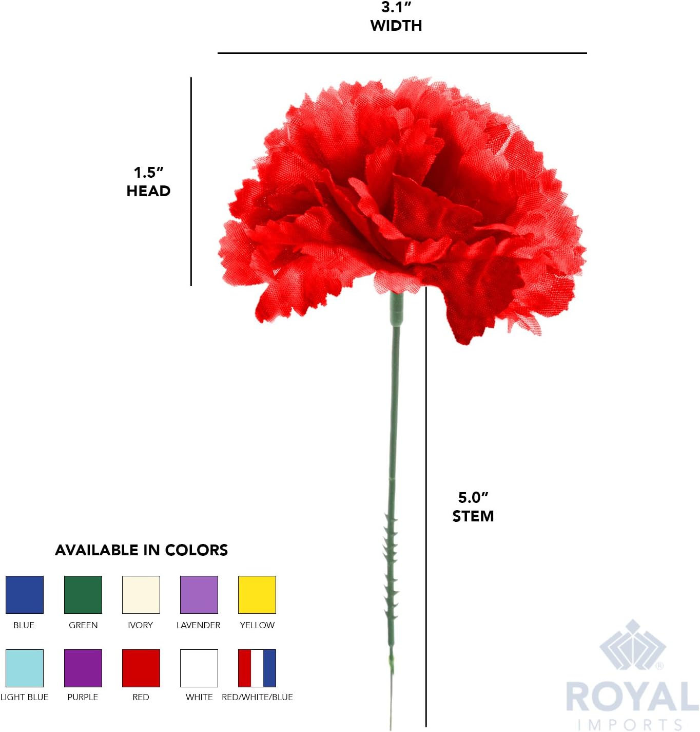 Royal Imports Artificial Carnations, Silk Faux Flowers, for Funeral Arrangements, Wedding Bouquets, Cemetery Wreaths, DIY Crafts - 100 Single 5" Stems - Royal Blue - Image 6