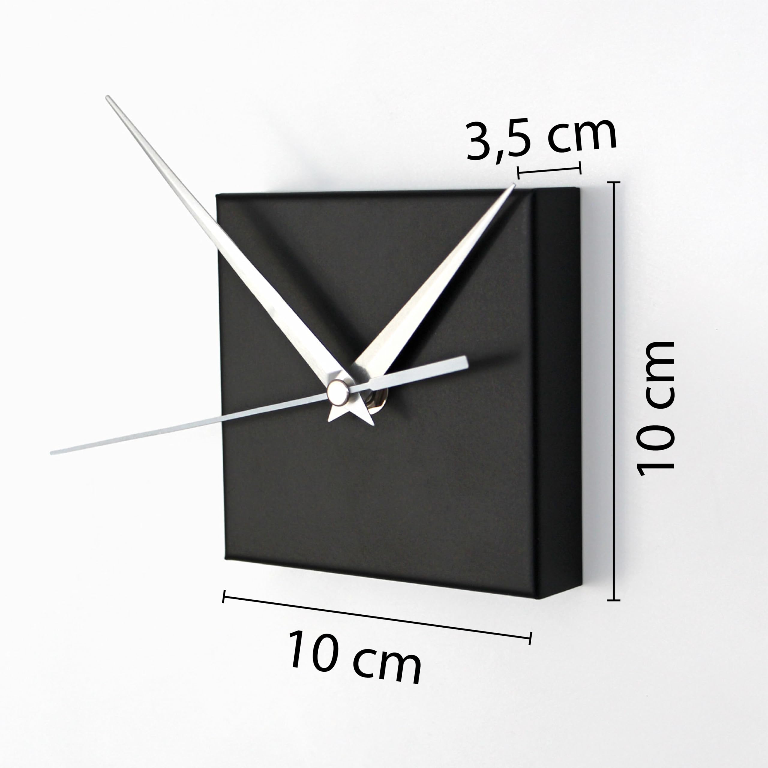 KalaMitica - Horloge magnétique carrée, noir mat - Pour tableaux blancs magnétiques et surfaces en acier ferritique - Design moderne - 10 x 10 x 3,5 cm