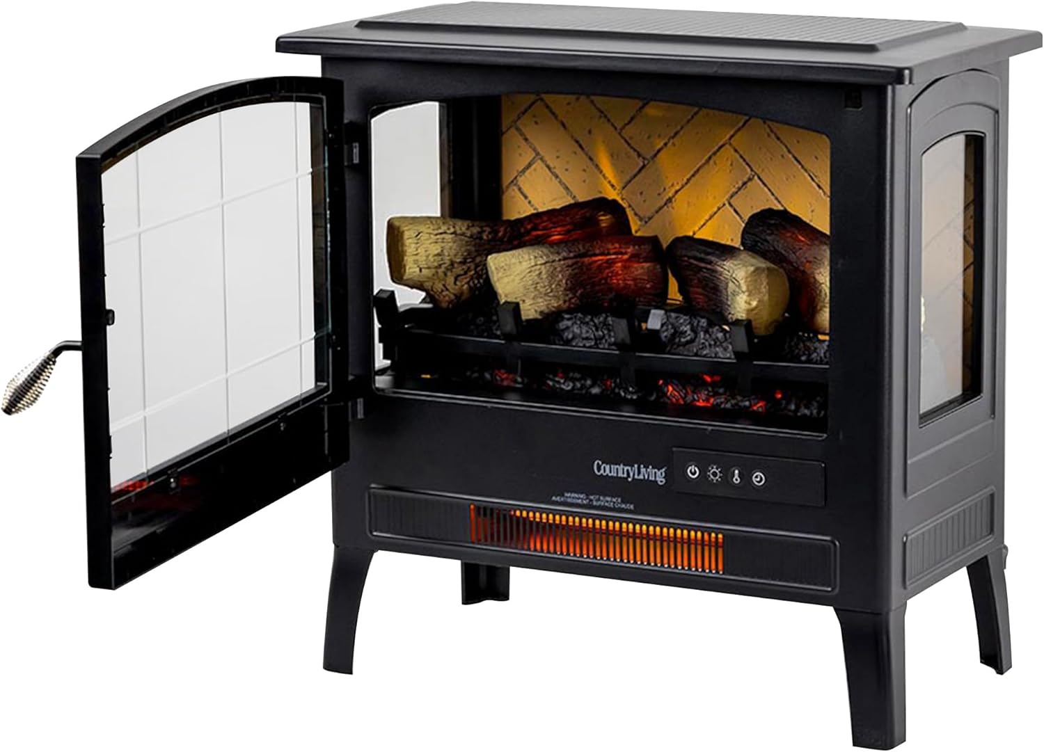 Country Living Infrared Freestanding Electric Fireplace Stove Heater in Black | Provides Supplemental Zone Heat with Remote, Multiple Flame Colors, Metal Design with Faux Wooden Logs