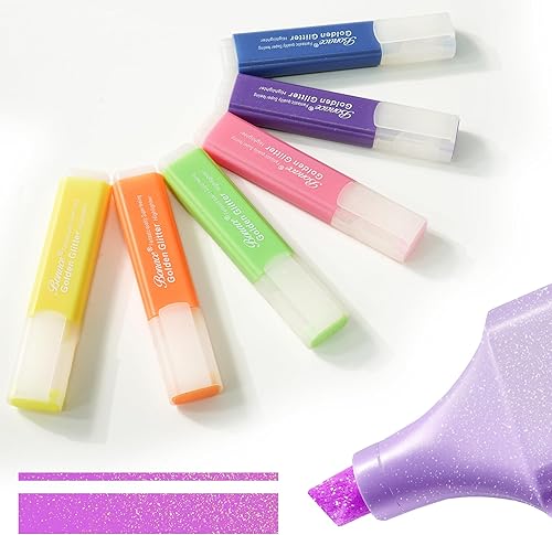Resaltadores con purpurina, paquete de 6, colores metálicos, punta de cincel, marcadores de resaltadores, resaltadores brillantes, colores surtidos,
