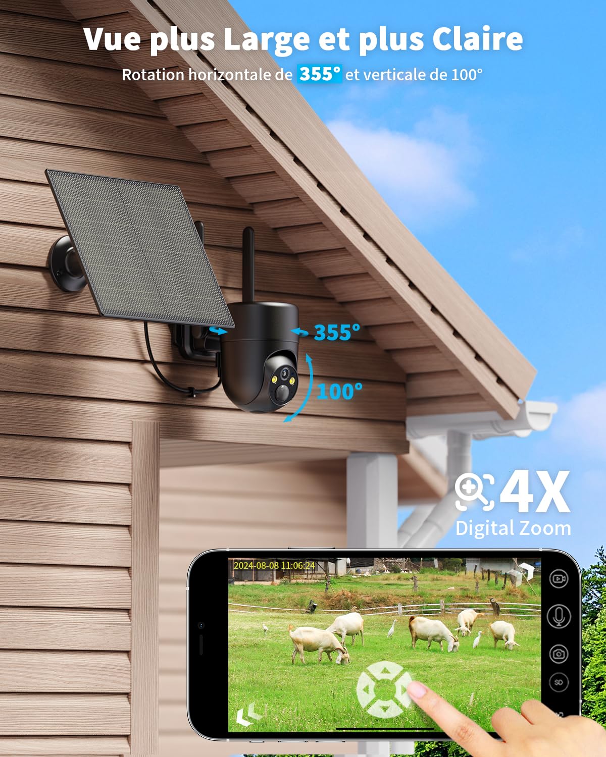 SEHMUA 4G LTE Telecamera Esterno senza Fili, 2K Solare con Sim | 360 PTZ Videocamera Sorveglianza senza wifi con Pannello Solare e Batterie, Visione Notturna, PIR Rilevamento, IP66