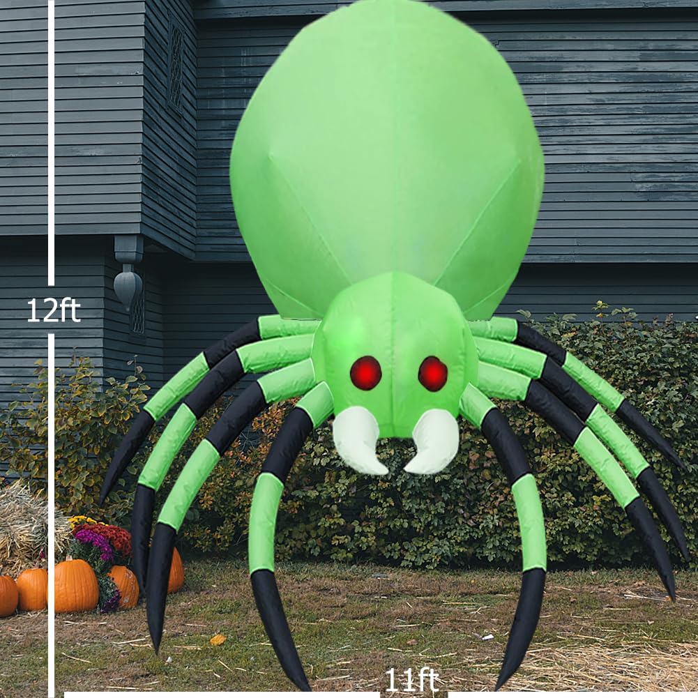 12FT Halloween Inflatable Spider Outdoor Decorations, Giant Blow Up Spider with Build-in LED Magic Lights, Holiday Clearance Halloween Decorations Party Yard Garden Lawn