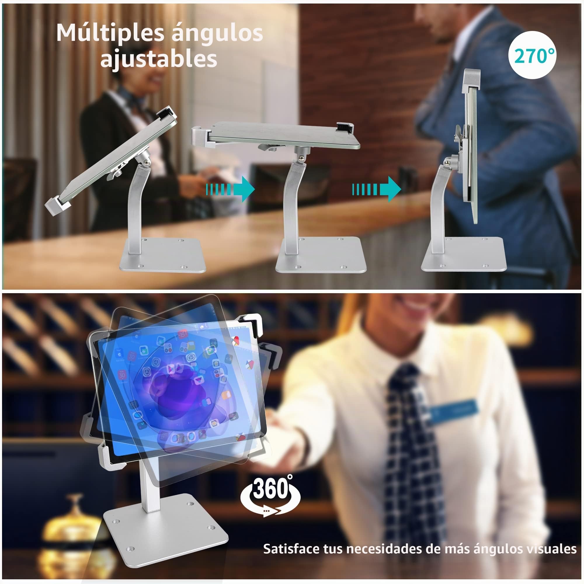 Oilcan Soporte Tablet Seguridad, Porta iPad Antirrobo para Mesa, Soporte Tableta Quiosco Minorista Cerradura [Rotación 360° & Robusto] para iPad, Galaxy Tab, E-Reader, Amazon Fire, 7-11"