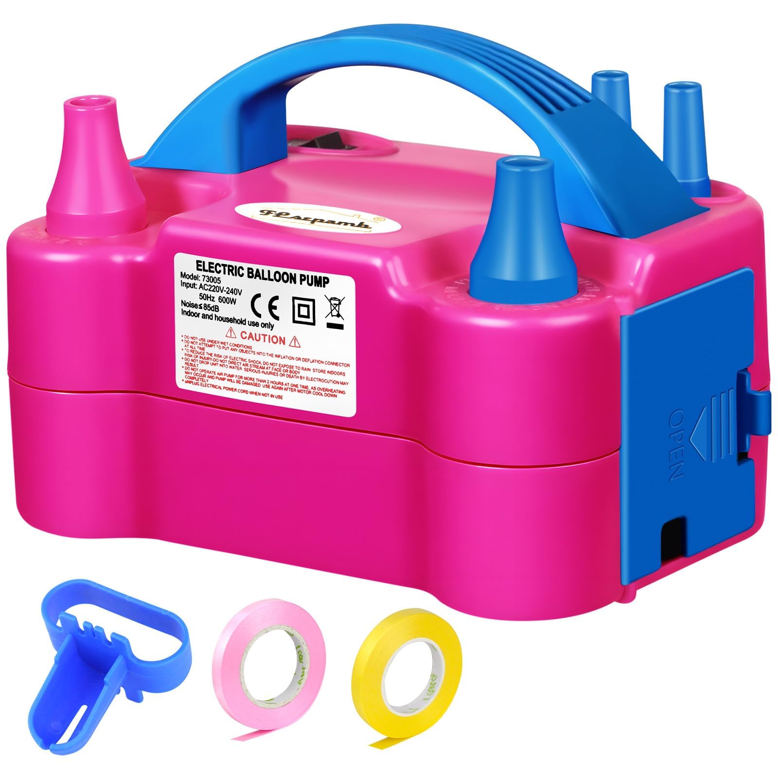 FLSEPAMB Luftballonpumpe Elektrisch, 600W Motor Ballonpumpe Elektrisch Klein with 2+2 Düse, Intelligenter 2 Modus Pumpe Luftballon, Tragbar Luftballon Pumpe Elektro