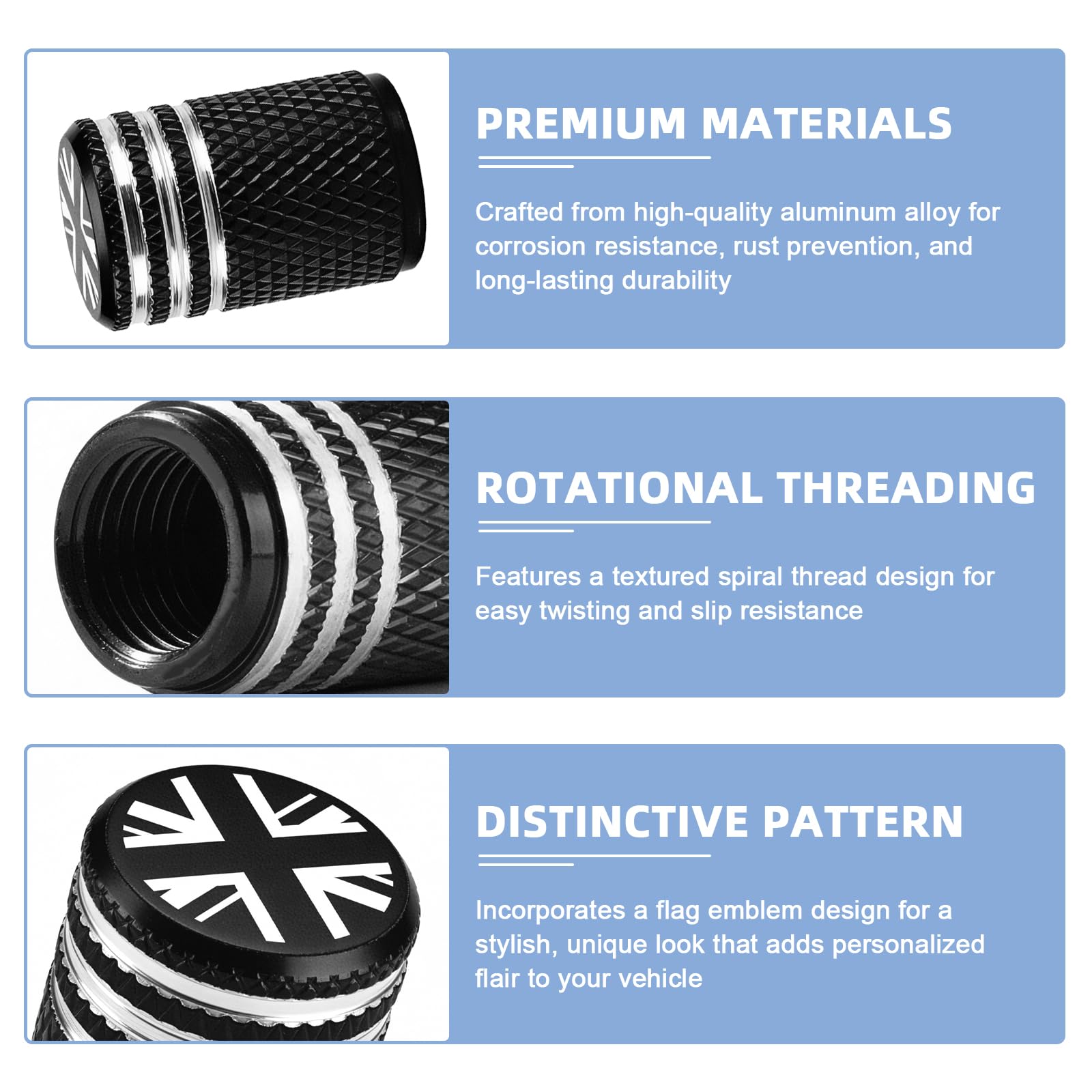 4PCs Tyre Valve Caps,Dust Caps for Car Tyres,Aluminum Tire Valve Stem Cap,Corrosion Resistant Tire Valve Covers Replacement with O Seal Ring,Universal Dust Cap for Cars,SUVs,Motorcycles (Blue) - 3