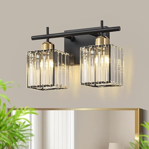 Miniatura 13 de Luces modernas de tocador de baño de cristal de 28.2 pulgadas, 4 luces de pared negro mate, accesorios de iluminación de baño sobre espejo, 4 luces