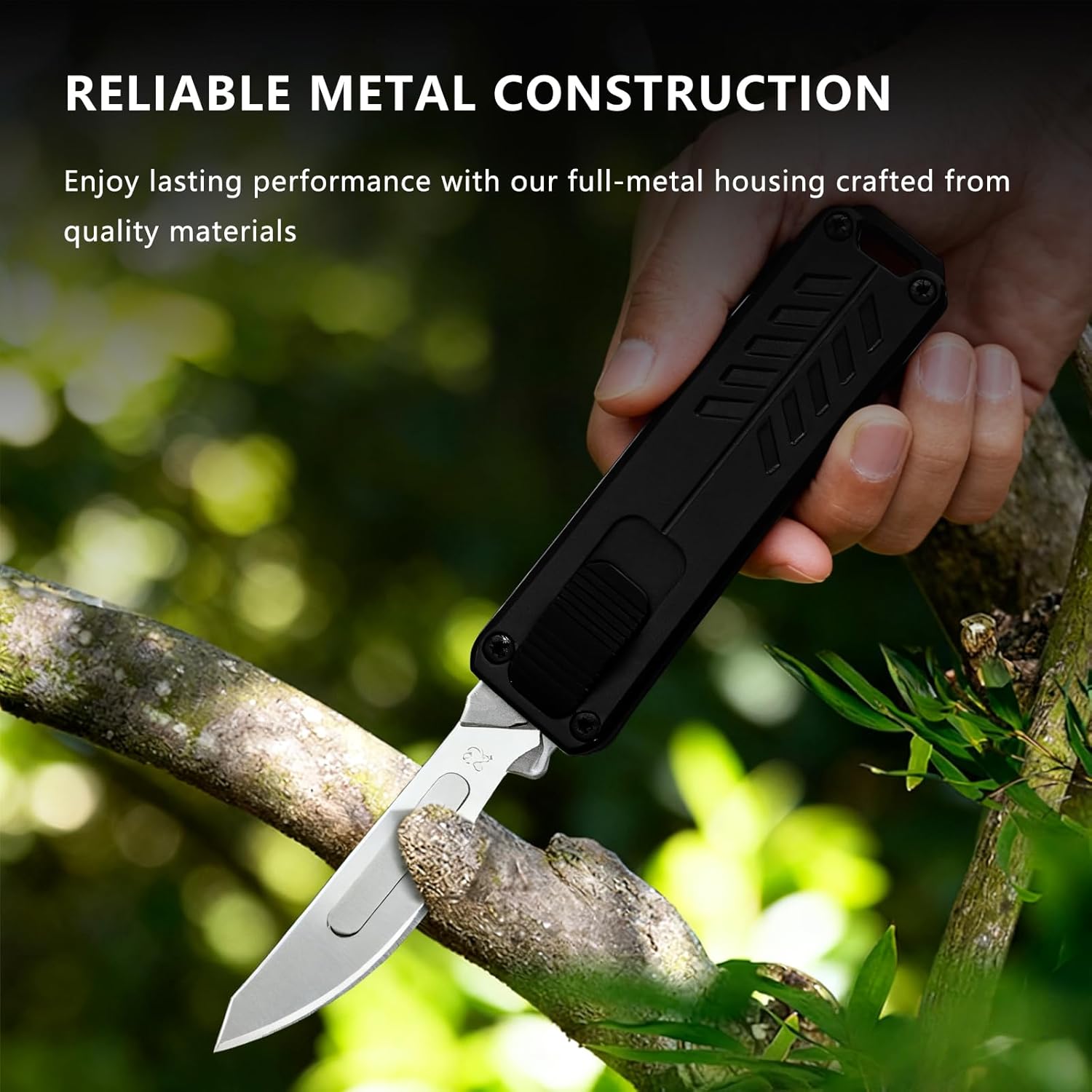 Automatic Utility Knife,Retractable Push Button Scalpel EDC Knife,All Metal Construction Fast Open Safety Lock Mini Box Cutter,Home Office Cardboard Cutting Tool,Cool Gadgets Gift for Dad Teens Black