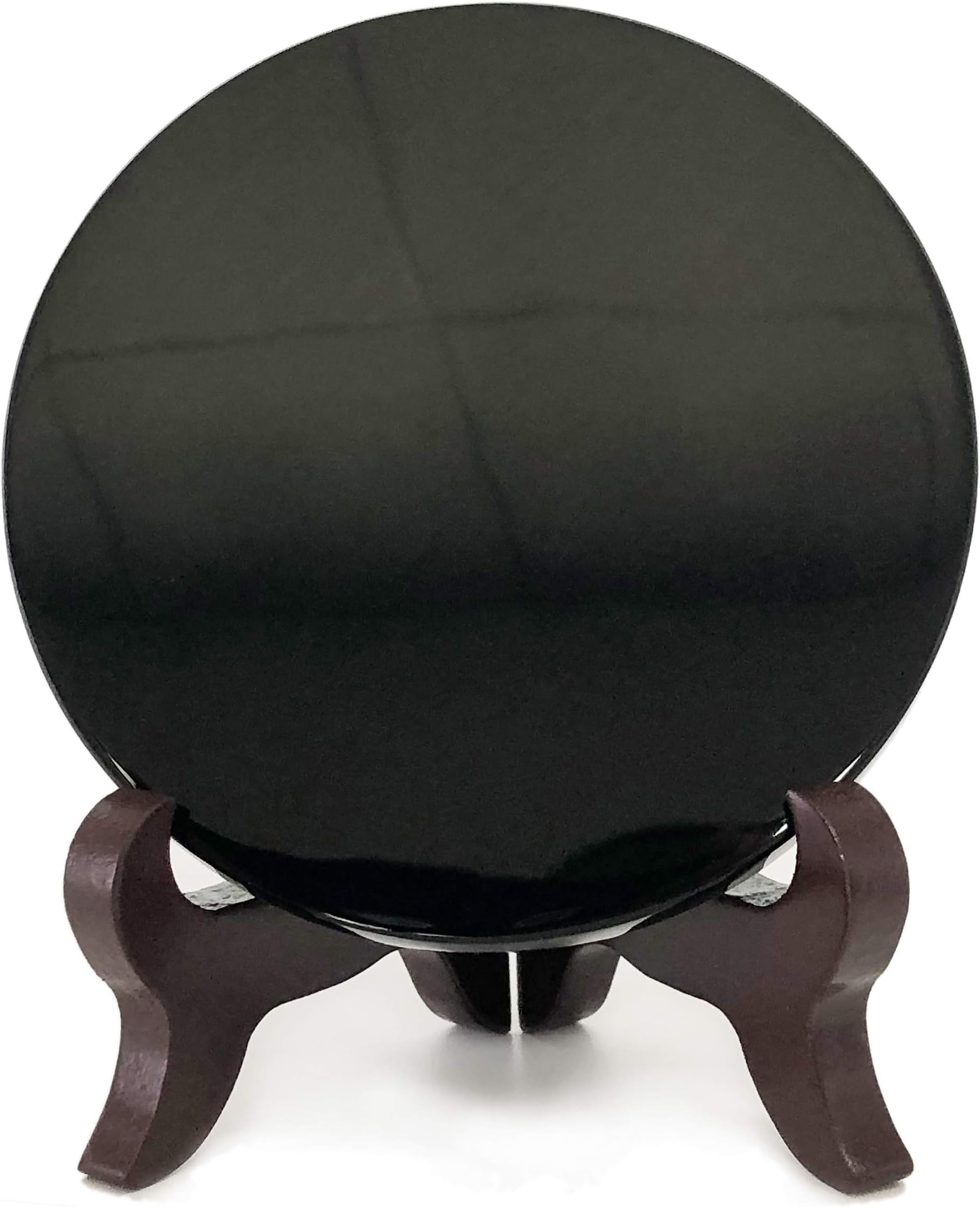 Polar Jade Black Obsidian Fortune Telling Mirror (90 mm / 3.5 Inches with Wooden Stand)