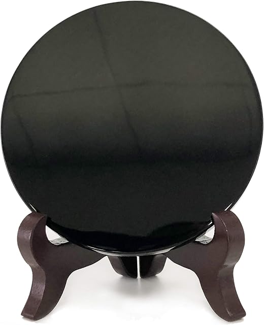 Polar Jade Black Obsidian Scrying Mirror (110 mm / 4.3" with Stand)