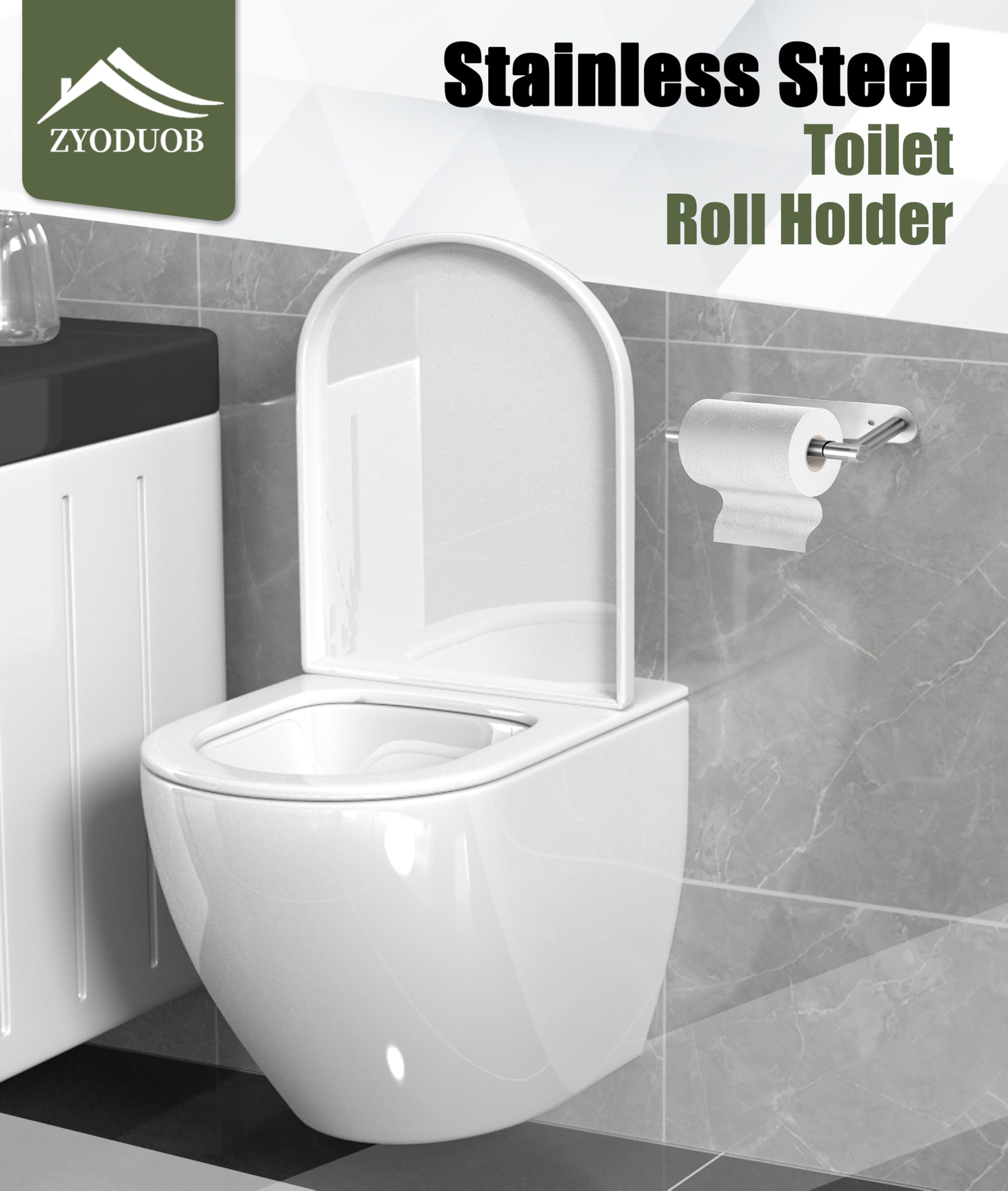 ZYODUOB Toilet Roll Holder, Stainless Steel with Double Post Pivoting, Wall Mounted for Bathroom, Wire Drawing, 18*10*5 - Image 2