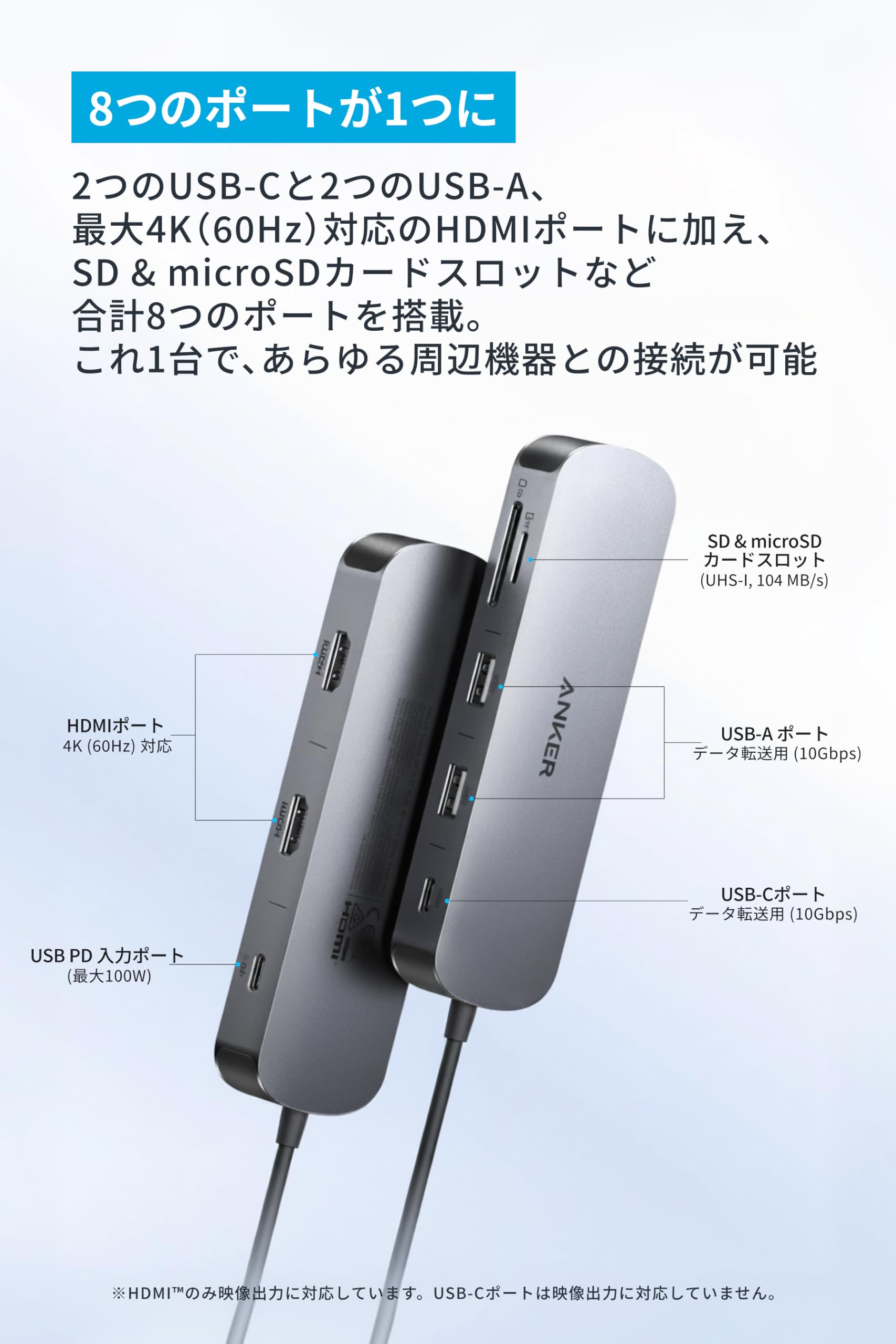 Amazon | Anker Nano USB-C ハブ (8-in-1, Dual Display) | HDMIポート