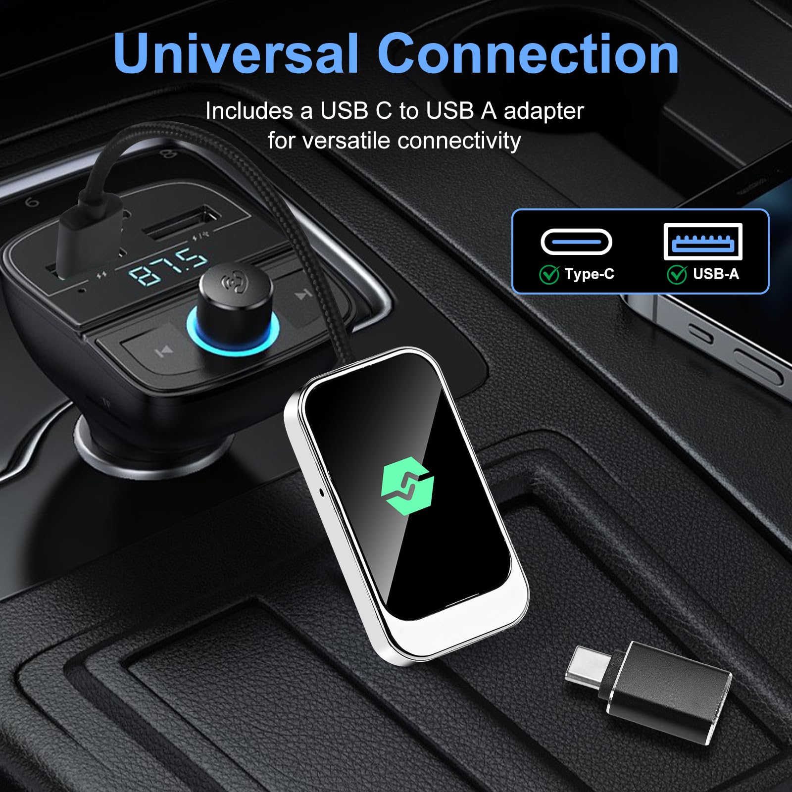 Adattatore Wireless Ambesty 2-in-1 Per CarPlay E Android Auto | 5GHz WiFi, USB-C/A, Plug & Play
