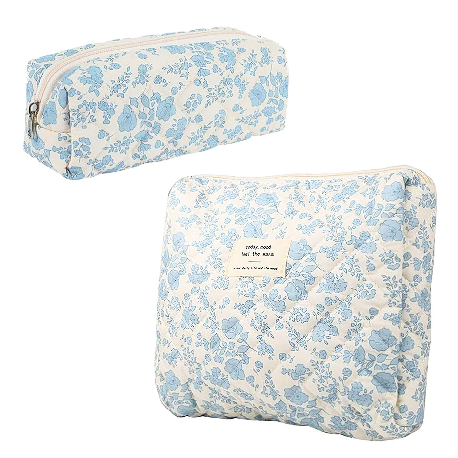 1 Pencil Case and 1 Cosmetic Bag, Floral Pattern Storage Bag, Cotton Storage Bag, Portable Storage Bag, Women's Storage Bag