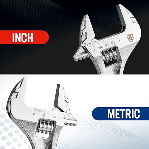 Miniatura 6 de WORKPRO - Llave ajustable de 8 pulgadas de alta resistencia con escala imperial y métrica, llave premium de acero Cr-V, cromada