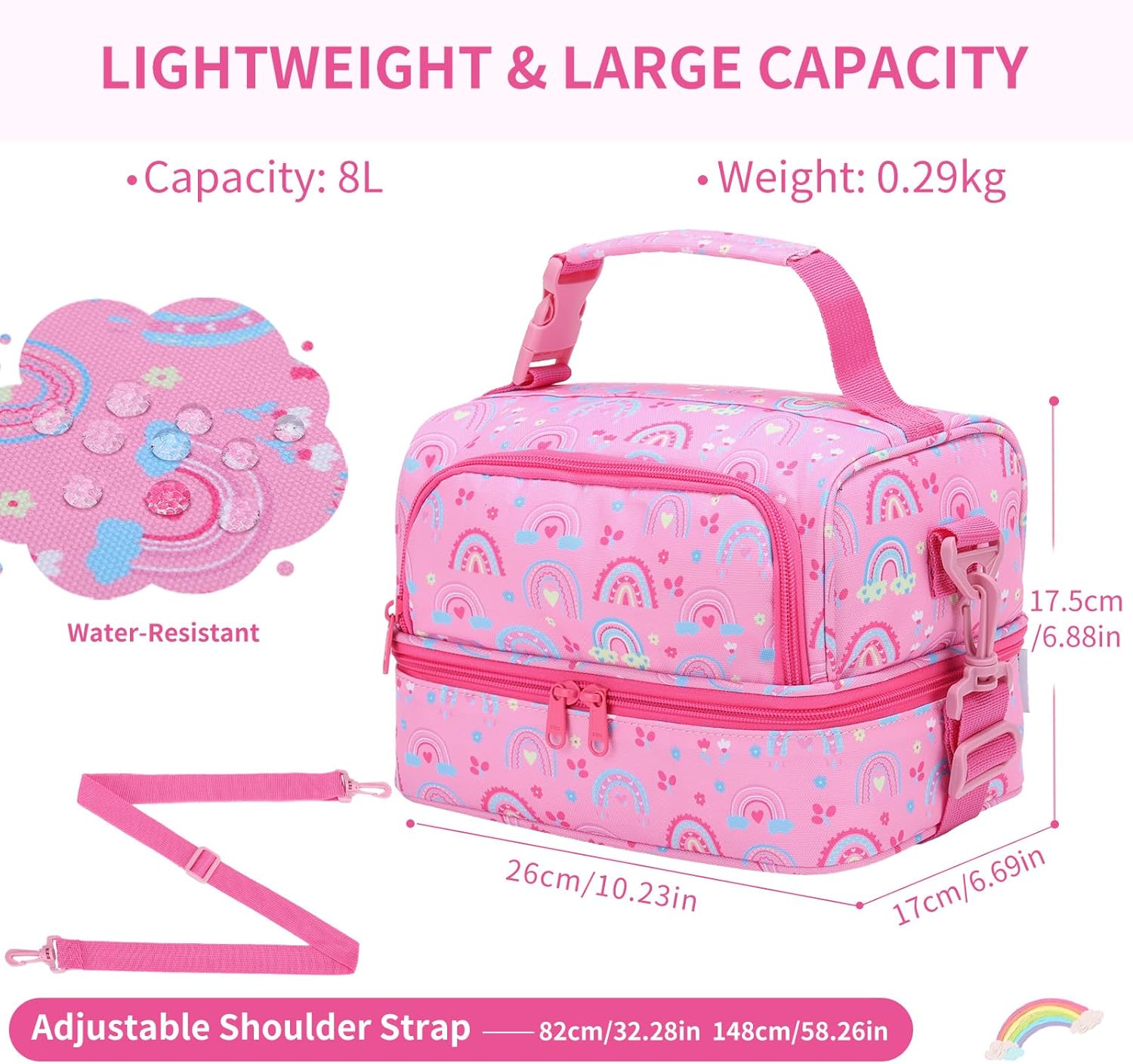 Chase Chic Lunch Bag for Girls, Insulated Reusable Large Cute Dual Lunch Bag Box Container for Kids Toddler School Daycare Pink Rainbow - Image 2