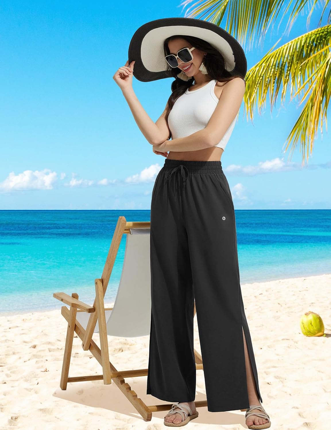 baleaf Women's Wide Leg Swim Pants UPF50+ Long Beach Pants High Waisted Lightweight Quick Dry Flowy Swim Capris with Pockets - Image 3