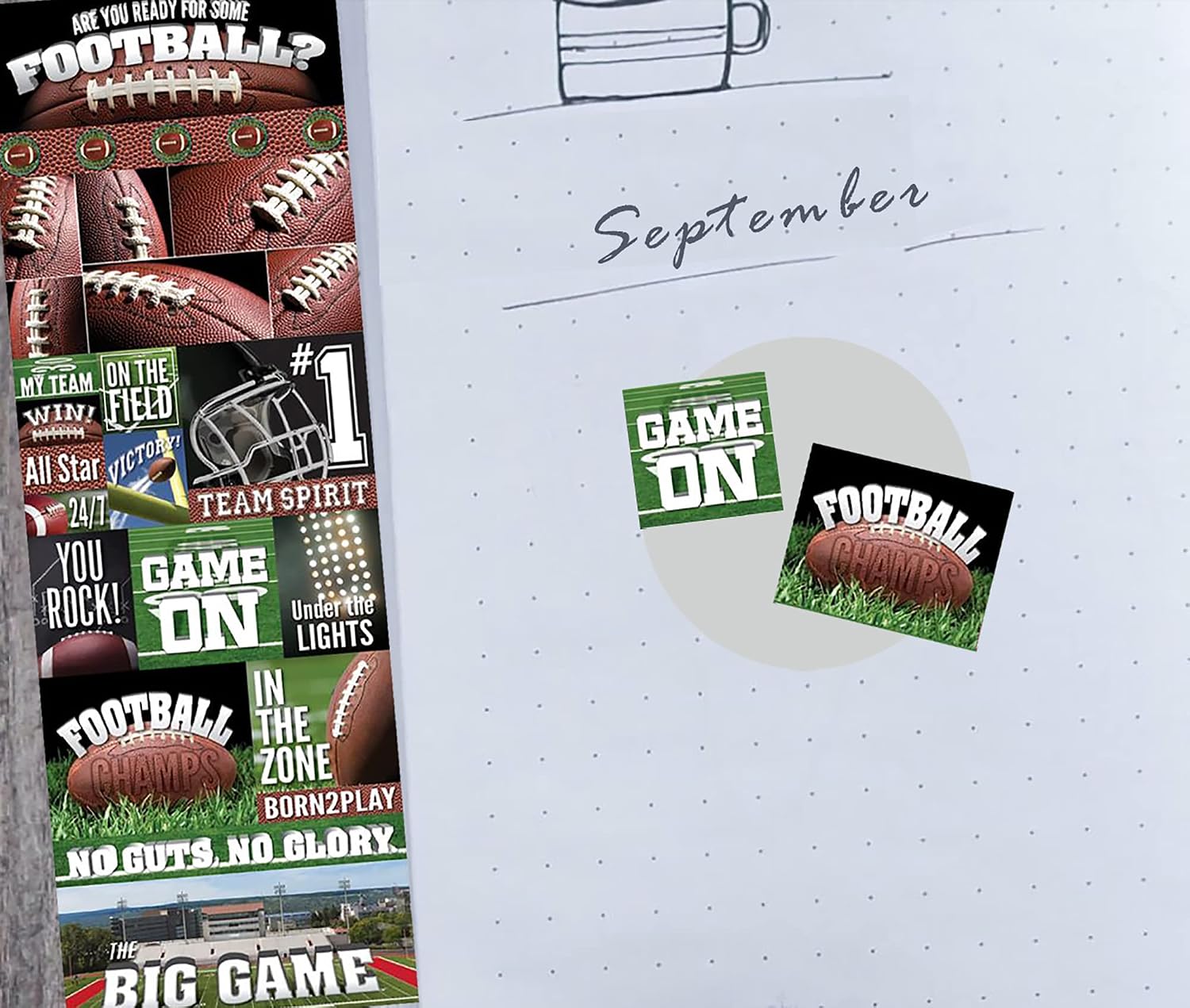 Football Scrapbook Stickers - The Big Game Themed Sports Stickers for Scrapbooking, Helmet, Dorm Room Decor, Cards, Planner, Journal, Photo Album, DIY Crafts | Total 2 Items in Sticker Set