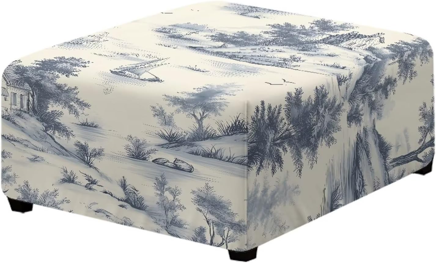 Suobstales Butterfly Mushroom Flower Leaves Print Ottoman Cover Stretch Square Ottoman Slipcovers Square Thick Ottoman Covers Slipcover for Ottomans Soft Foot Stool Cover with Elastic Bottom, L