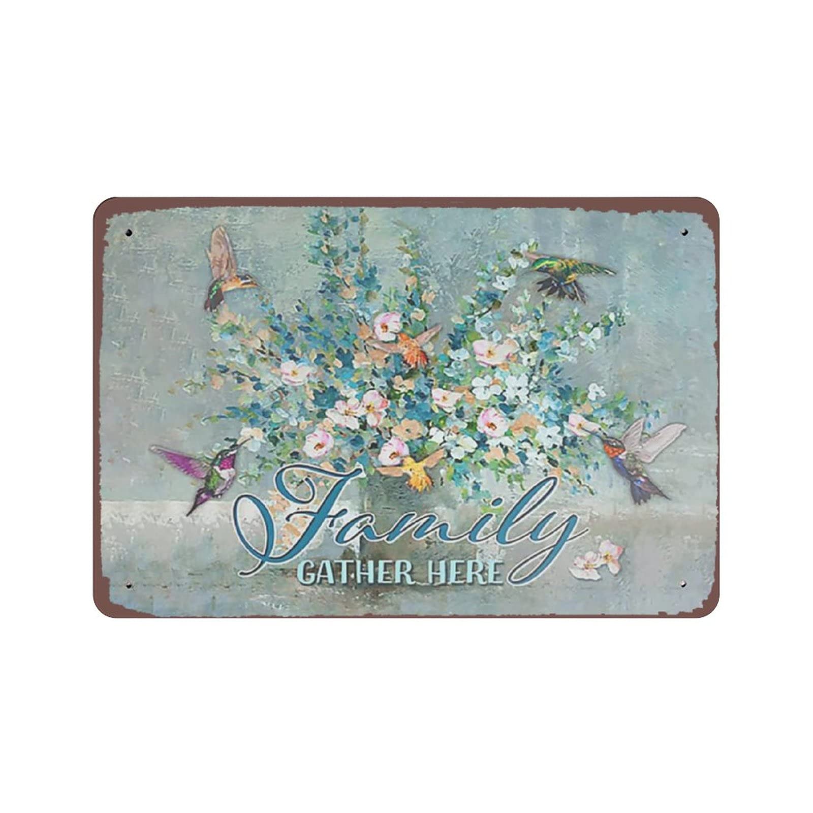 Family Gather Here Metal Tin Sign Artwork Poster Iron Painting Outdoor Sign Vintage Plaque Poster Cave Garage Pub Bar Kitchen Home Decoration 8"x12"