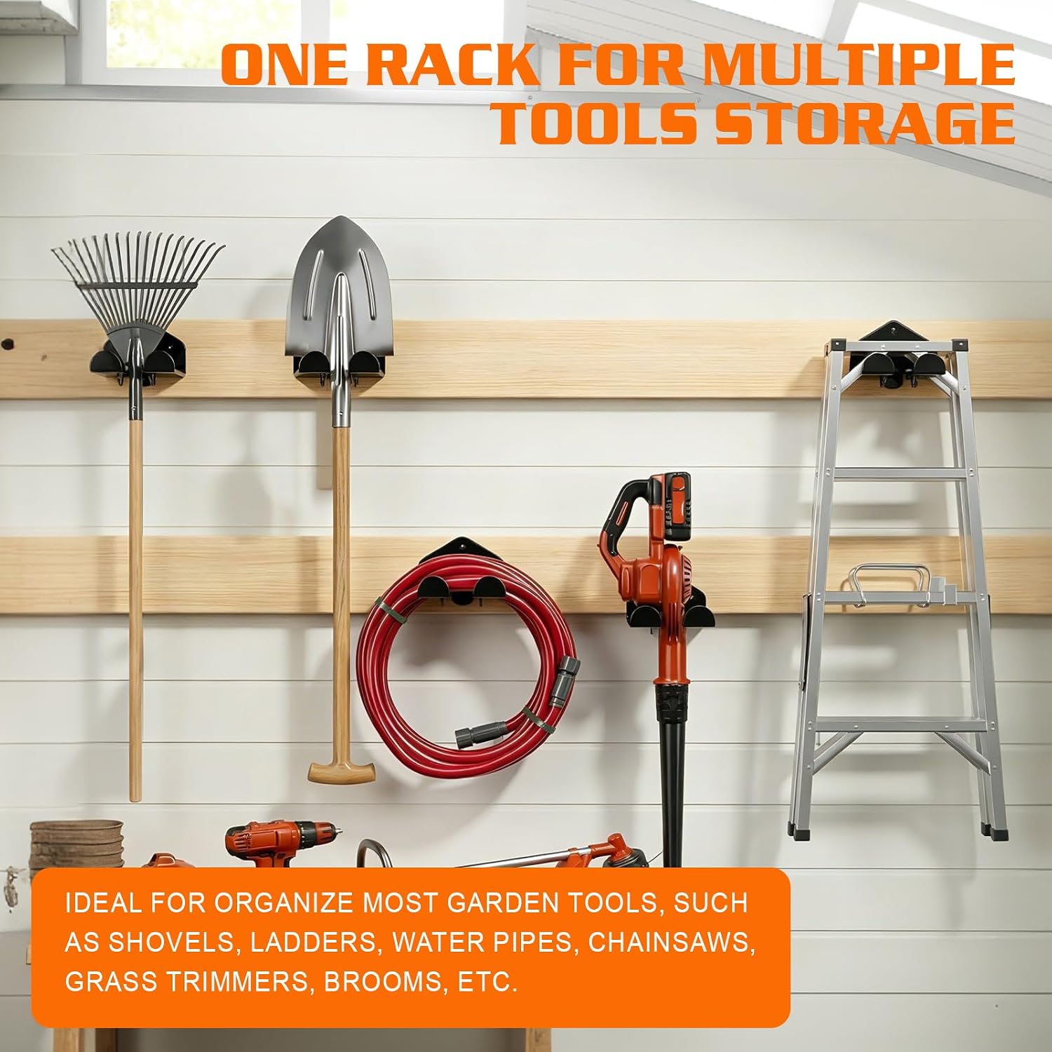 Housolution 8" Trimmer Rack with Rubber Coating, [2 Pack] Weed Eater Hanger | Heavy Duty Garden Power Tool Holder Organizer Hooks for Grass Trimmer, Hedge Trimmer, Garden Tool, Leaf Blower, Chainsaw