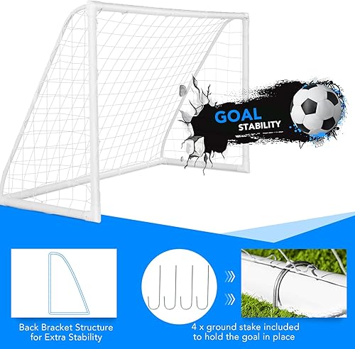 Miniatura 4 de Goplus Portería de fútbol, red de fútbol de 12 x 6 pies8 x 6 pies  6 x 4 pies con marco UPVC fuerte, instalación rápida, red de alta resistencia,
