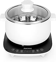 Aroma Housewares ASP-700 2.5L Smart Electric Hot Pot with Auto-Lift Steamer Basket, Rapid Boil & Intuitive Controls, White