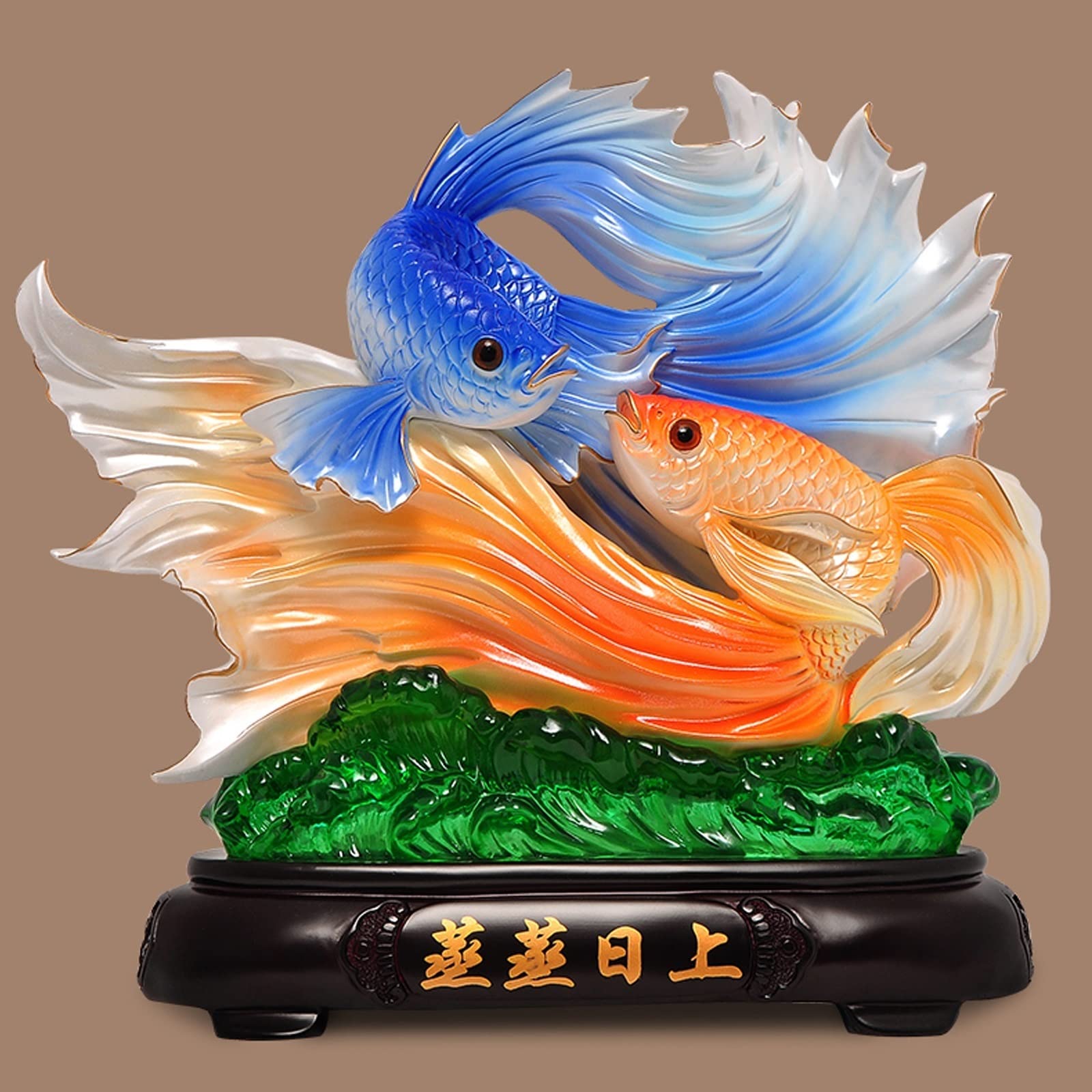 Posąg Buddy do wnętrz Feng Shui Ozdoby Fortune Goldfish Lucky Standue Mały Standue Biuro Salon Dekoracja Biznes Otwarta Złota Statua Medytująca Statua Buddy Rzeźba (B)