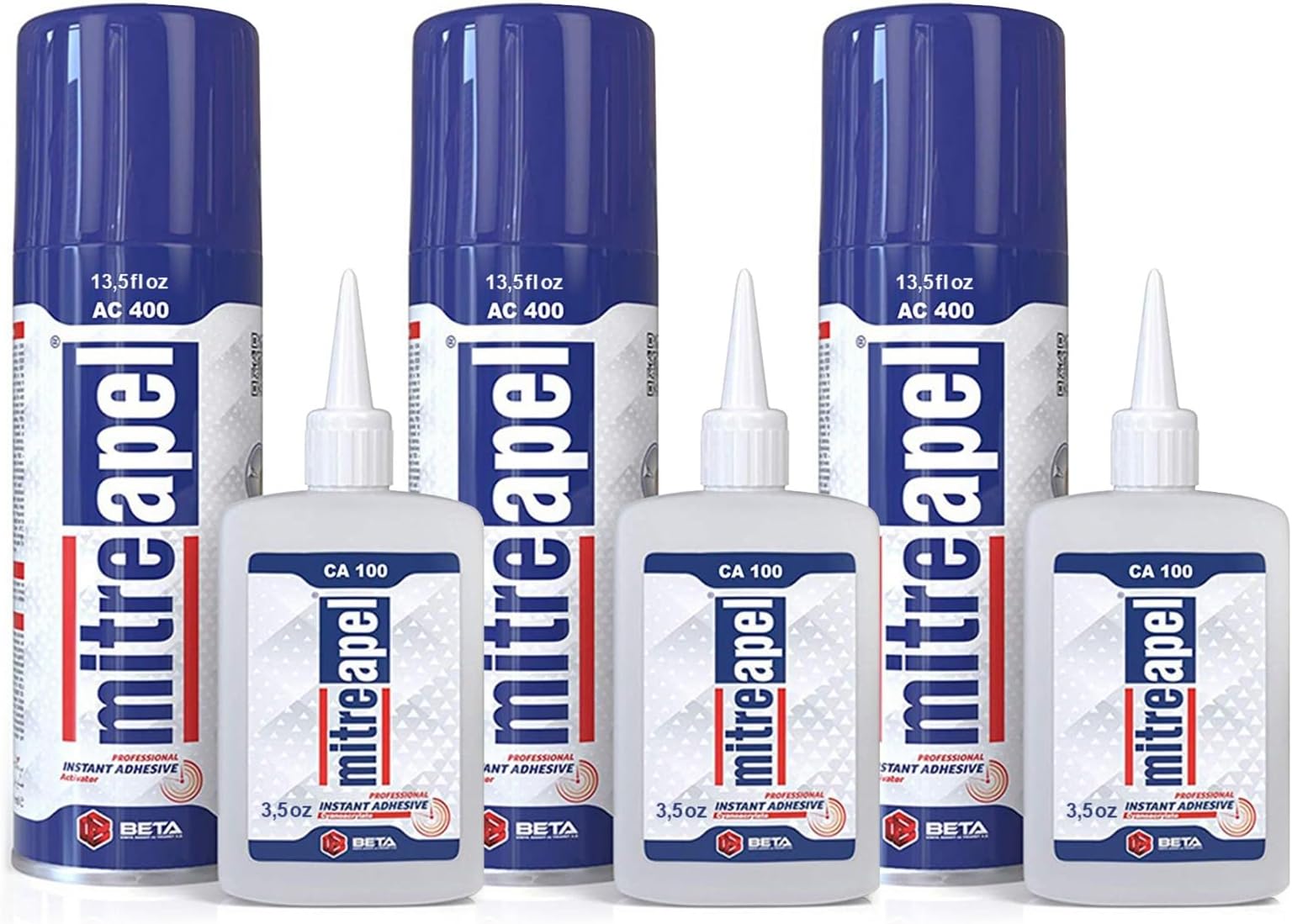 MITREAPEL CA Glue with Activator Kit 3x3.5oz-3x13.5fl oz Instant Bond Professional Cyanoacrylate Adhesive and Super Glue Accelerator for Woodworking DIY&Craft, Plastic, Repair