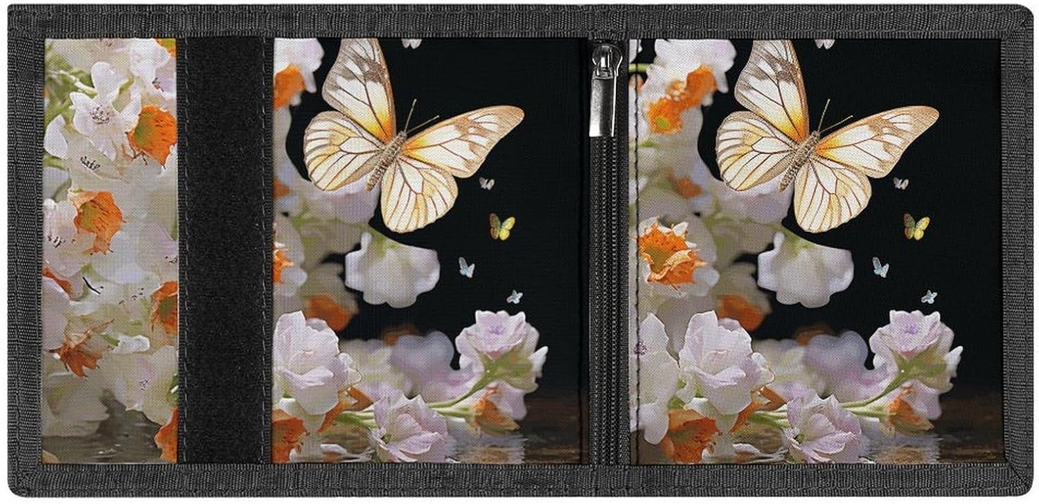 Butterflies Narcissus Flowers Trifold Wallets Slim Wallet Novelty Pocket Purse Multiple Card Slots Outdoor Travel Wallet Stylish Durable Wallets For Men Women