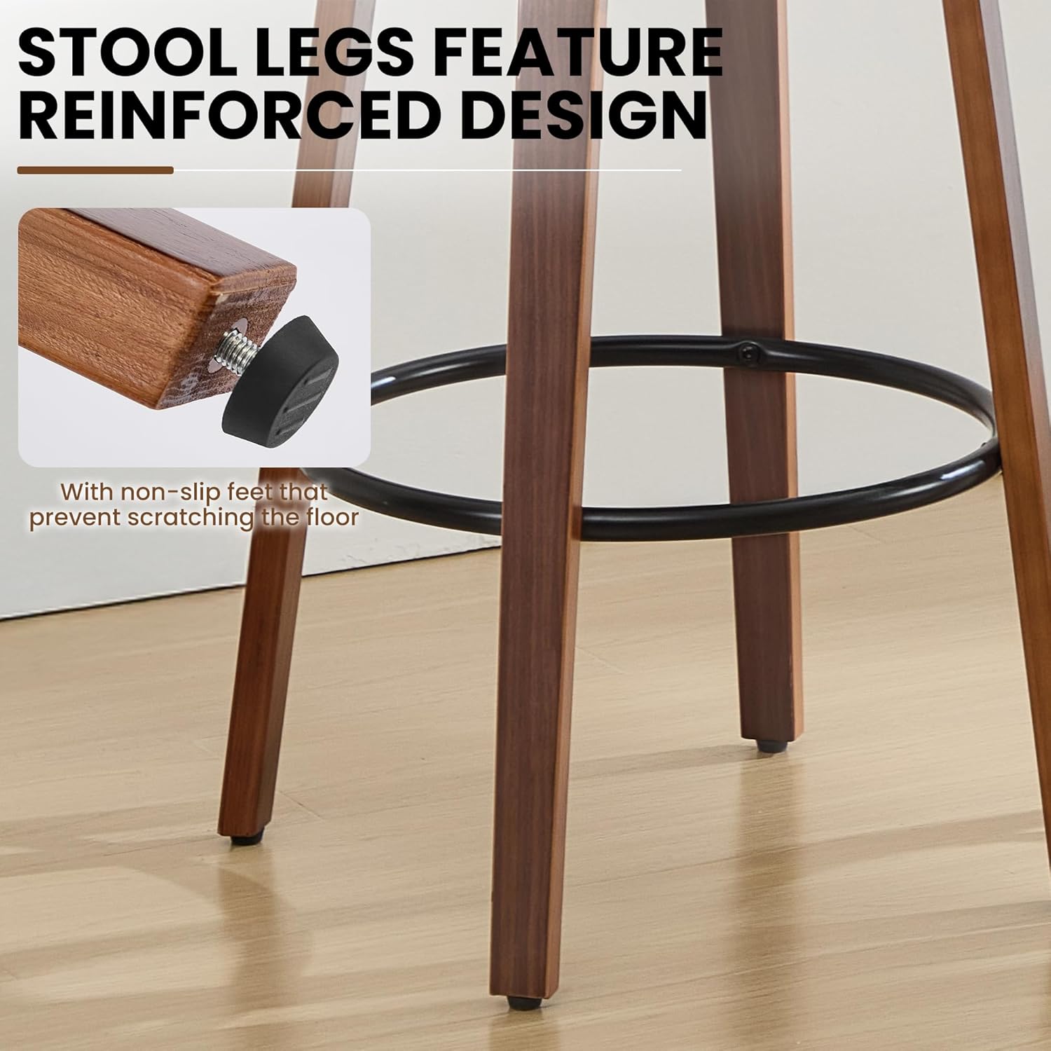 Bar Stools Counter Height Barstools with Bentwood Legs Swivel Counter Stools with Back，Modern Faux Leather Upholstered Bar Chairs with Bentwood Frame for Kitchen Island Bar (2, White, 26)