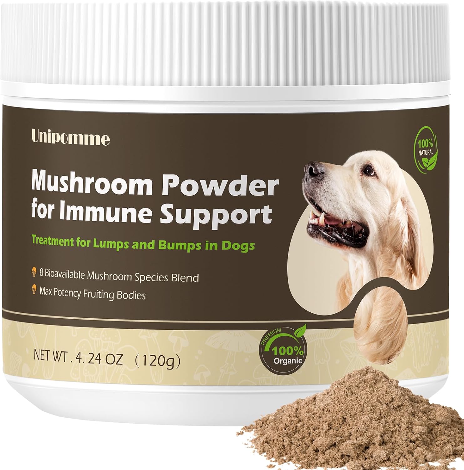 Dog Lumps & Bumps Supplement – Turkey Tail Mushroom Powder for Dog Lipoma Treatment – Buddy Immune Support & Energy Booster with Lion’s Mane, Chaga, Reishi, Shiitake – 120g