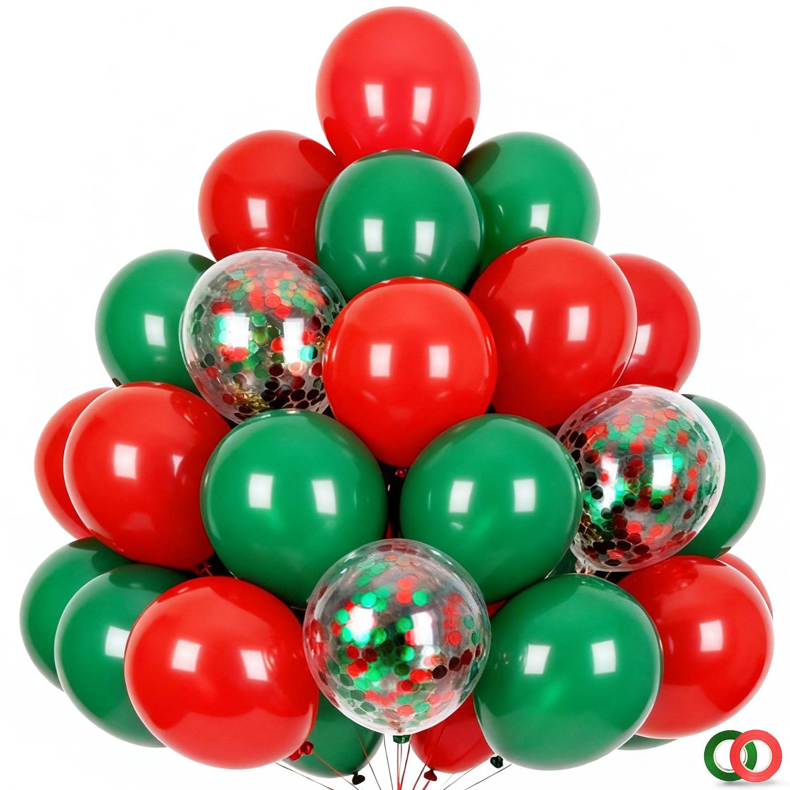 YGYXMY Red and Dark Green Balloons - 50pcs 12inch Christmas Balloons with Ribbons for Birthday Christmas Party Decorations