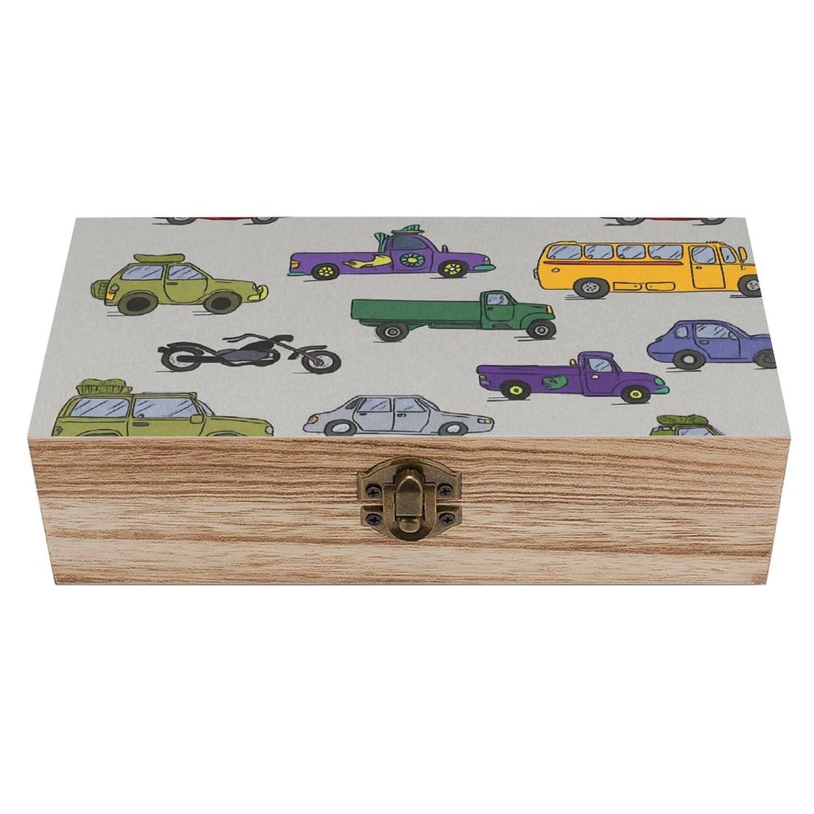 SMAZDFXX Diiifferent Kinds of Cartoon Cars Wooden Storage Box Multipurpose Decorative Box for Jewelry Photo Home Decor