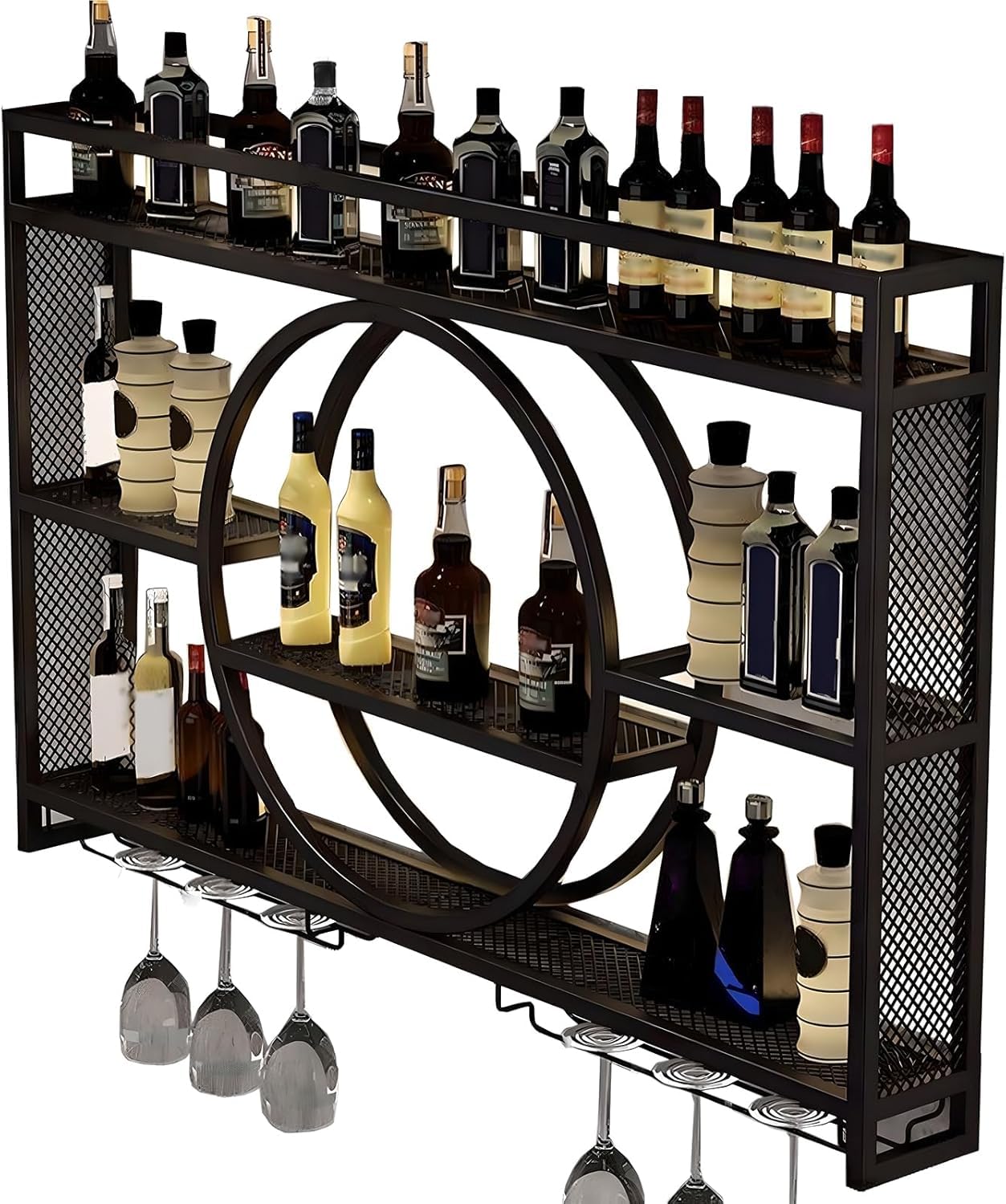 Présentoir mural en métal pour bouteilles de vin de 100 cm style industriel