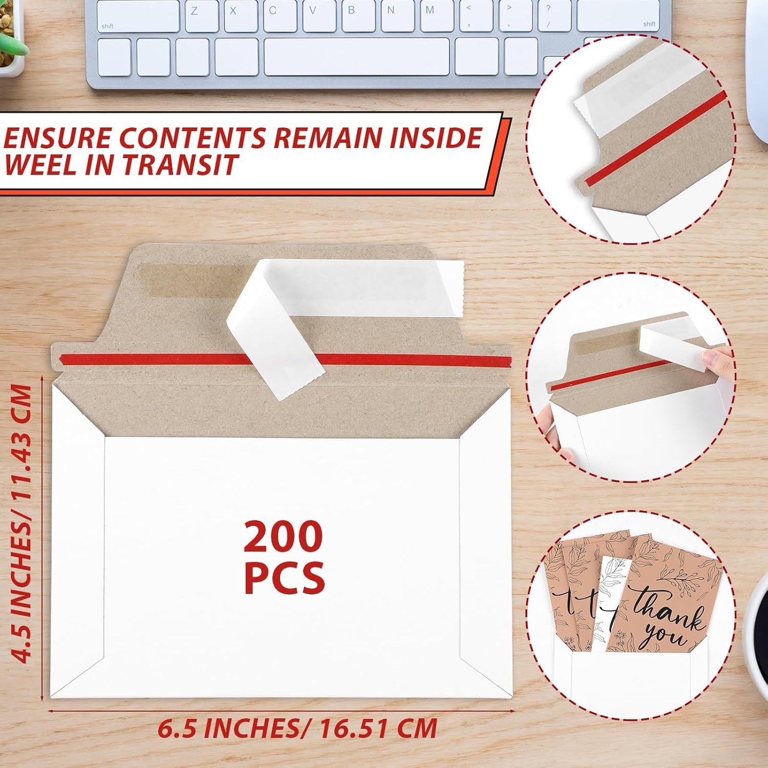 party greeting 200 Pcs 6.5 x 4.5 Rigid Mailers with Self Seal Envelopes Stay Flat Photo Mailers Sports Cards Rigid Envelopes for Postcard CD Comic Book Card Shipping Protector - Image 2