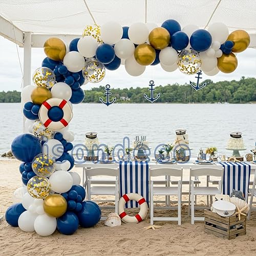 Miniatura 8 de Kit de guirnalda de globos azul marino, 102 globos azules y blancos con globos dorados y de papel de aluminio, perfecto para fiestas y celebraciones