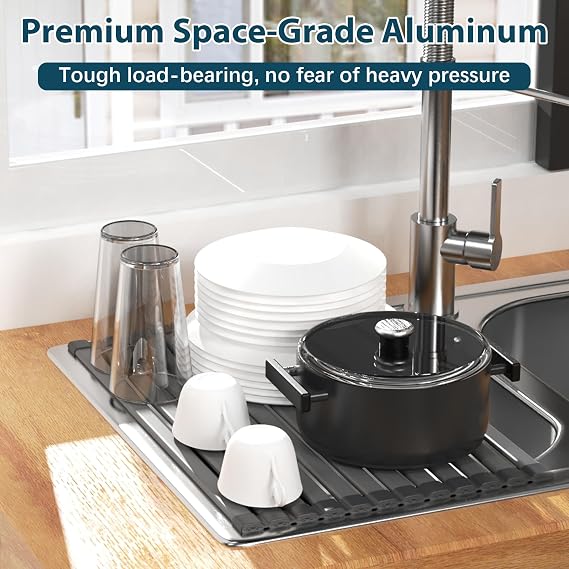 KABUM 17.72x11.81 Heavy-Duty Aluminum Alloy Roll Up Dish Drying Rack