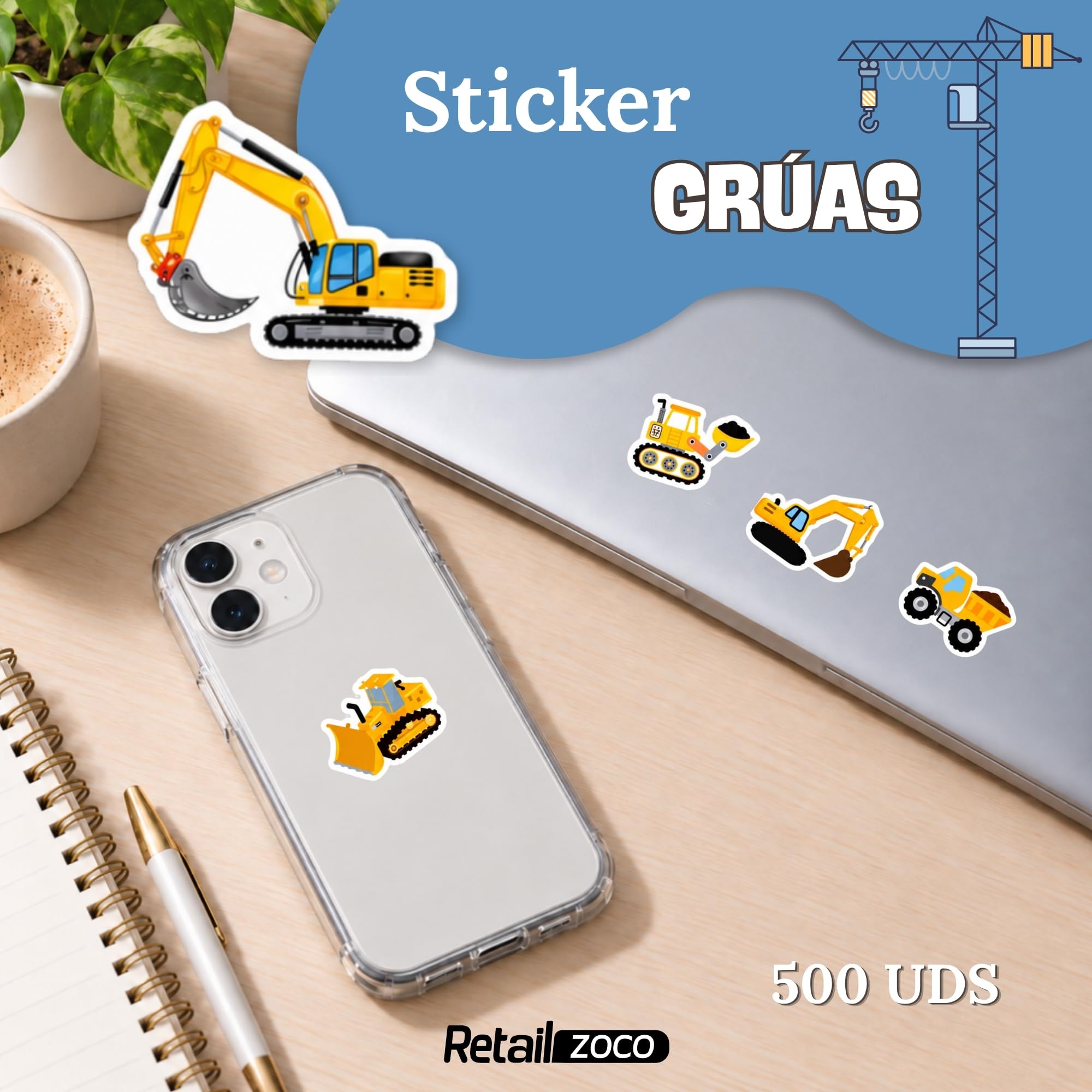 Rollo Pegatinas Oficio Grúas para niños, Profession stickers, 3 Unidades - imagen 2