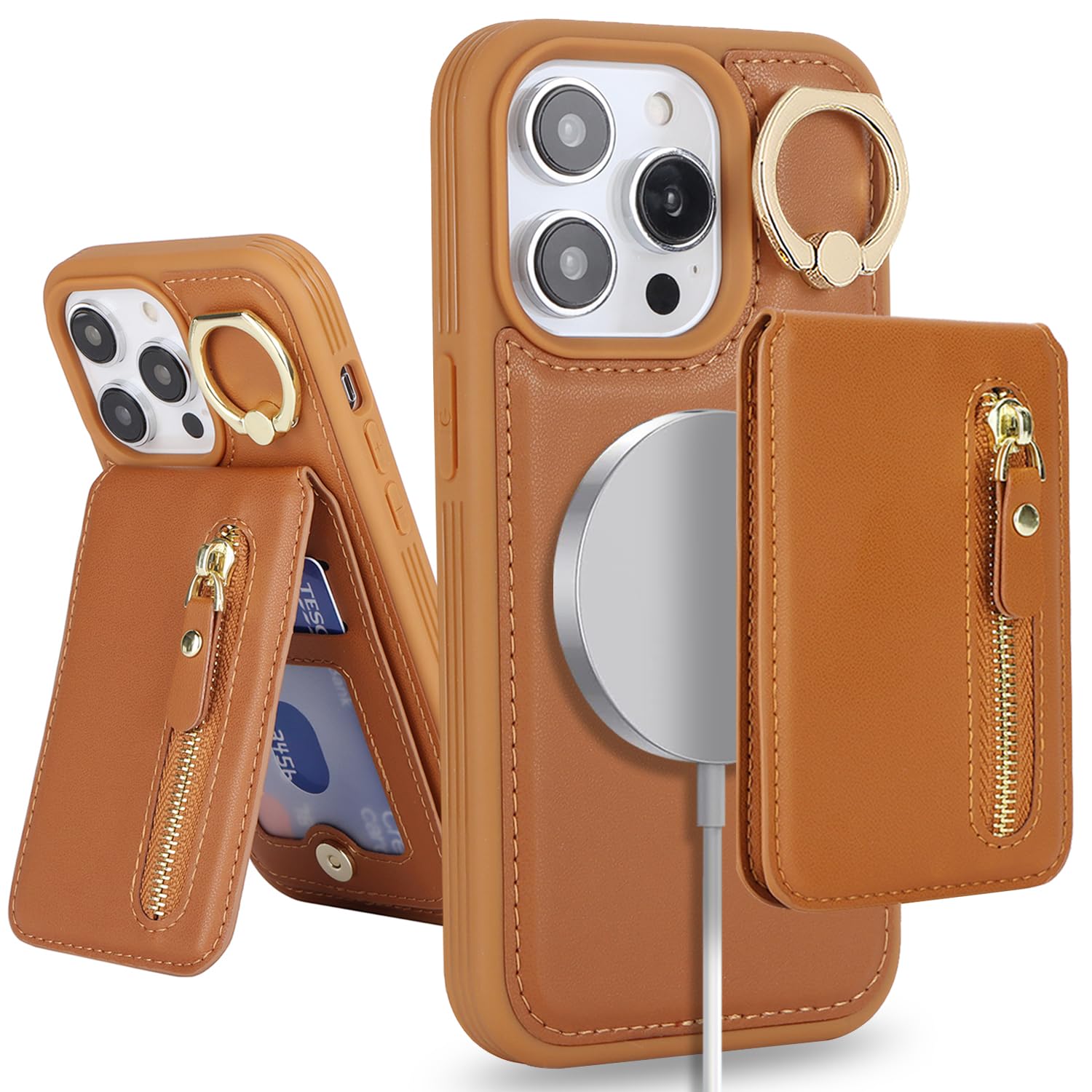 DEYHU for iPhone 14 Pro Max Phone case with Card Holder with Compatible magsafe Magnetic, Key Chain PU Leather Flip Kickstand Detachable 2-in-1 Wallet