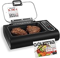 Gourmia Smokeless Indoor Grill & Air Fryer Combo: 510°F Grill Marks, Smoke Extractor, 5 Presets, Glass Lid, Easy Clean