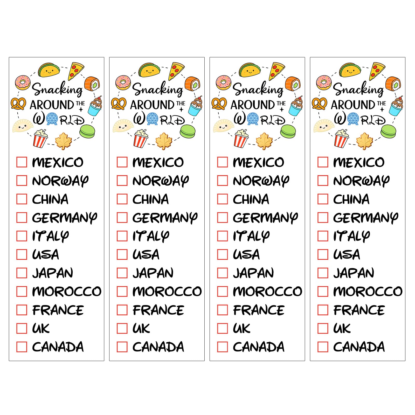 4 Pack Snacking Around the World Temporary Tattoo