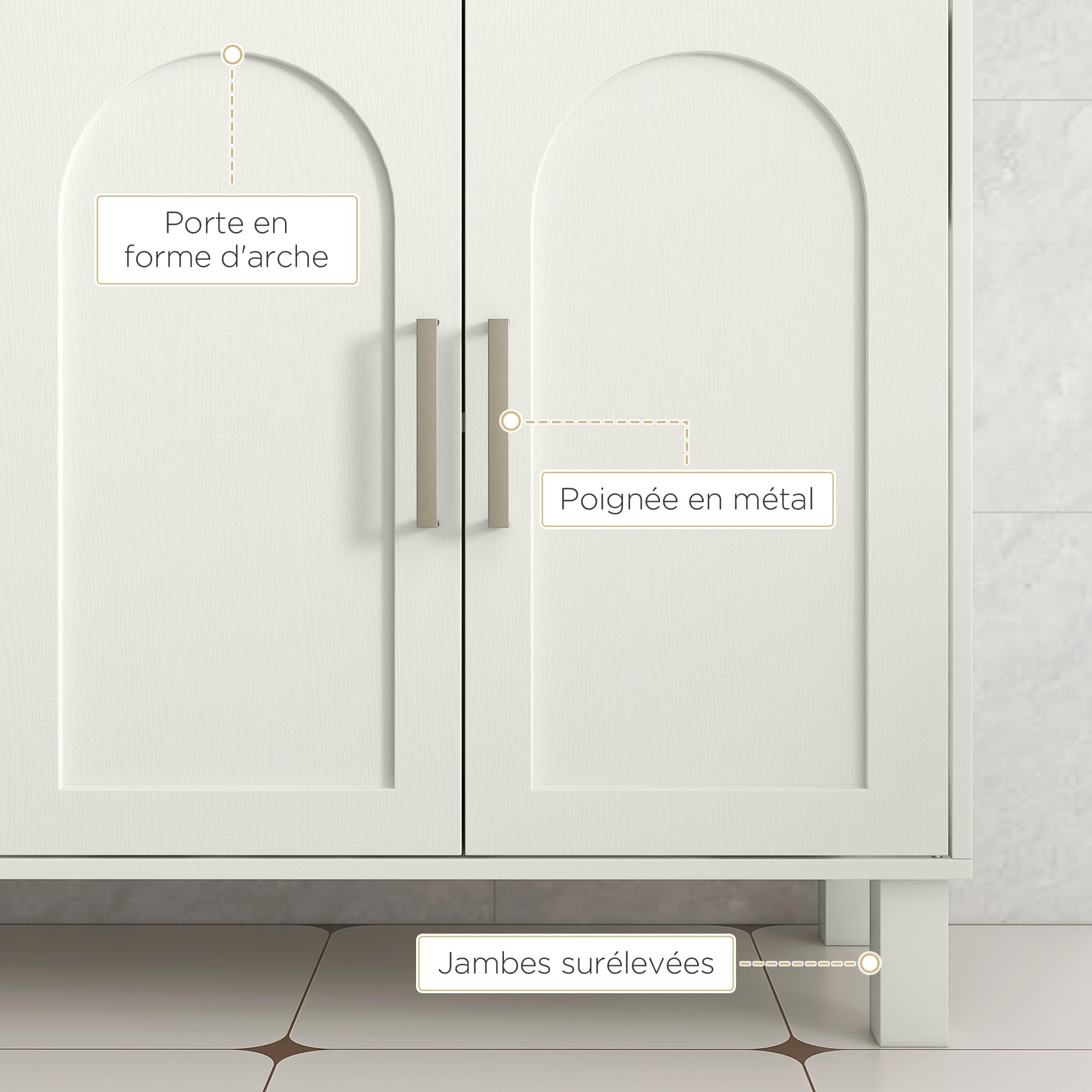 HOMCOM Meuble sous Lavabo, Meuble de Salle de Bain, 90 x 30 x 63 cm, Crème