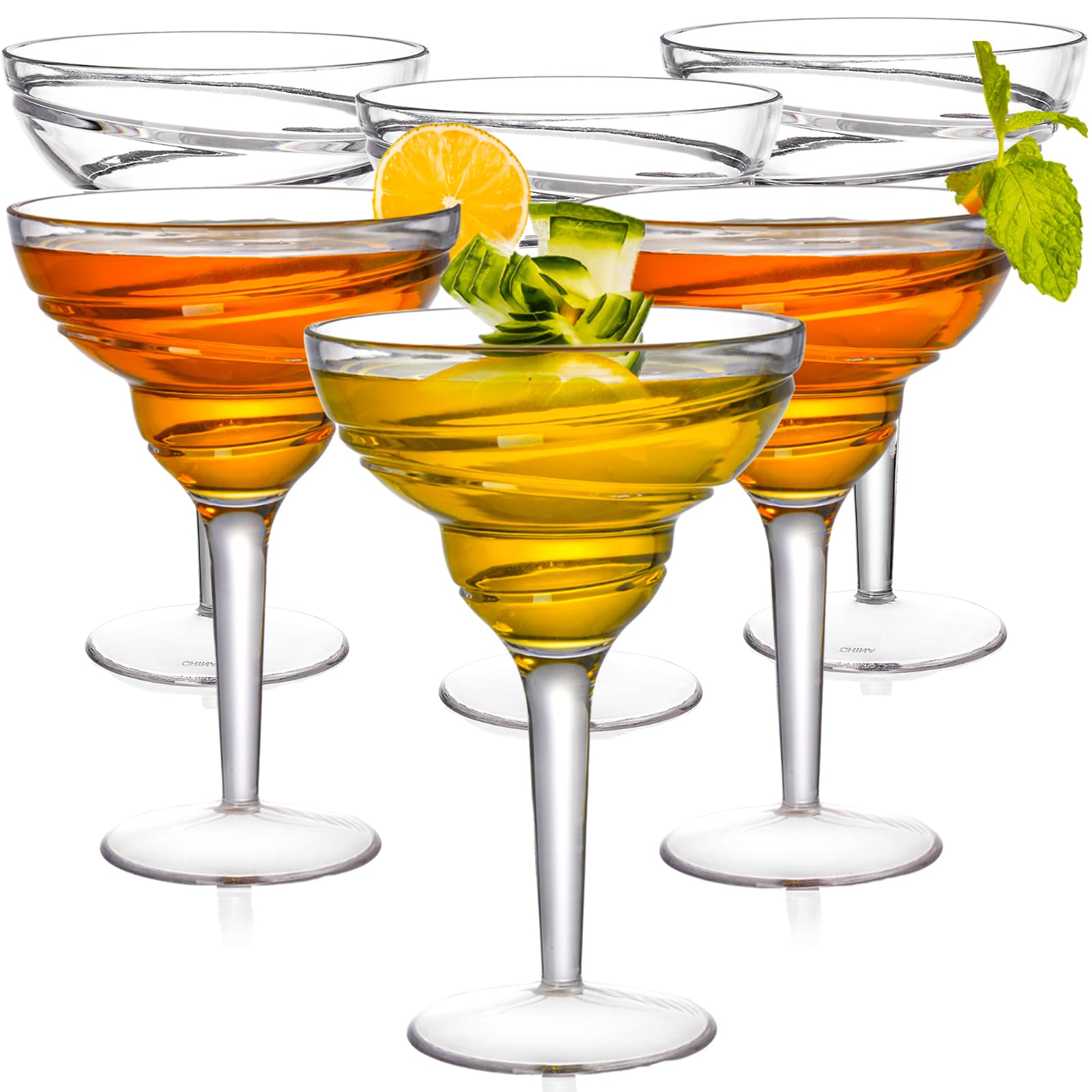 Youeon Paquete de 6 copas de plástico irrompibles para margaritas de 12 onzas con tallo, copas de vino de plástico inastillables, tazas de vino reutilizables para uso en interiores y exteriores,