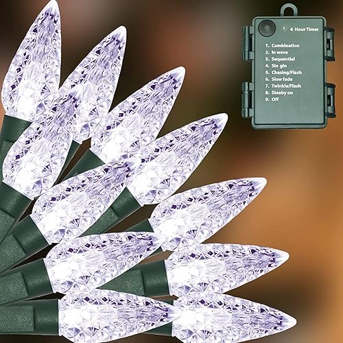 Miniatura 1 de LAMPHOME Luces de Navidad C6 a pilas, paquete de 2 50 luces LED de Navidad de 17 pies con 8 modos, decoraciones de Navidad impermeables para árbol