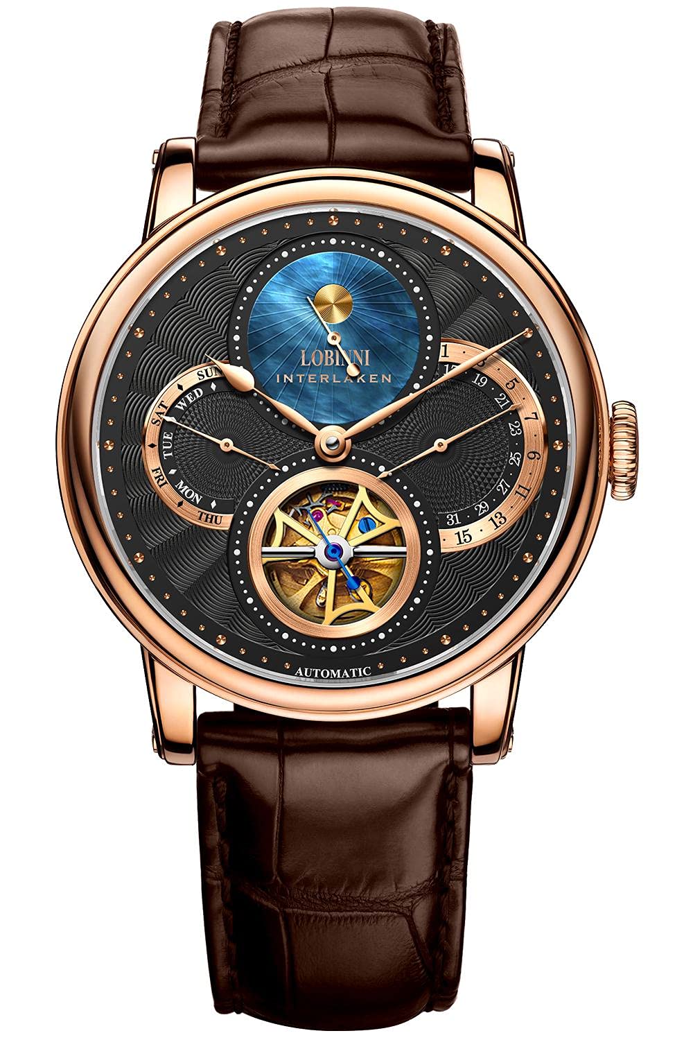 Orologio Uomo Automatico LOBINNI In Acciaio Inossidabile: Meccanico, Lusso, Calendario, Senza Batteria - 5