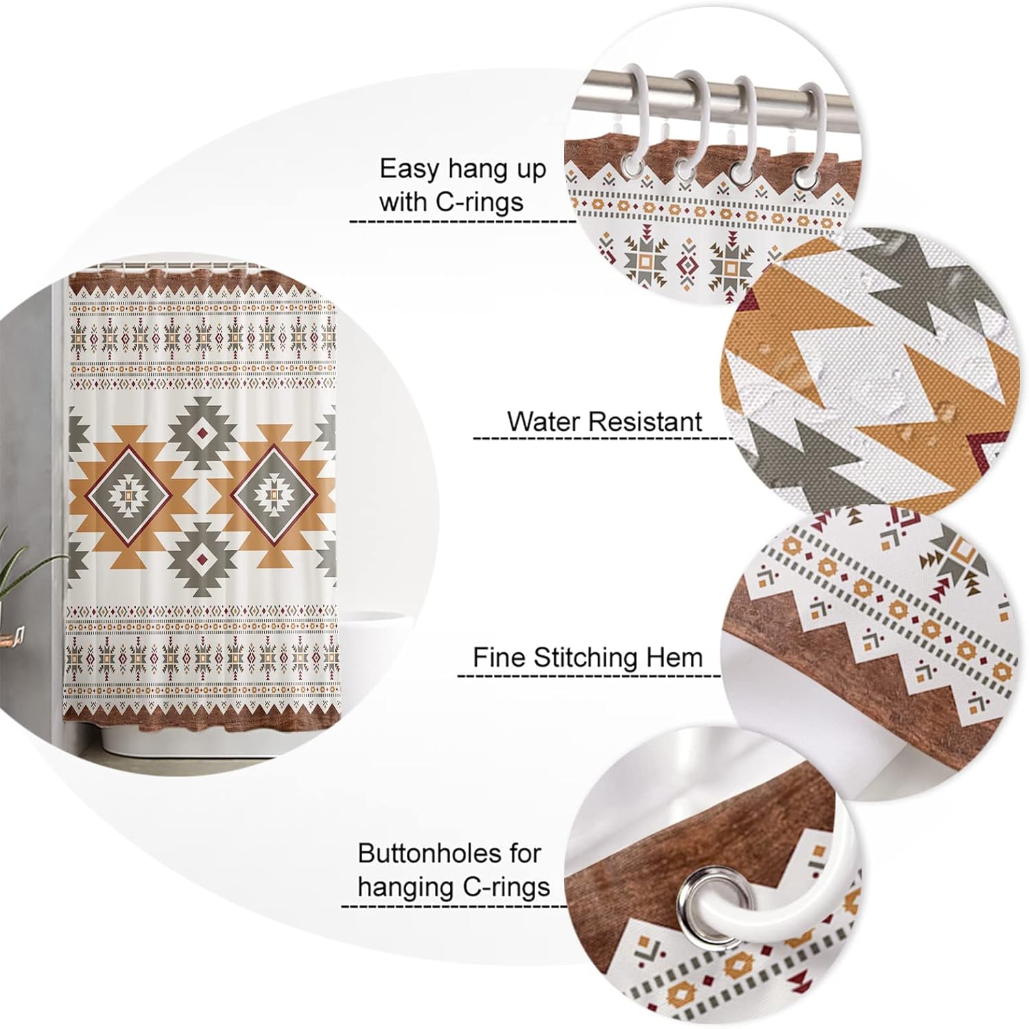 Shower Curtain, Southwest Native American Tribal Totem Boho Washable Shower Curtain with Hooks Bath Decor Fabric Shower Curtains for Bathroom, Hotel, Stalls, Bathtubs, 72x84 in