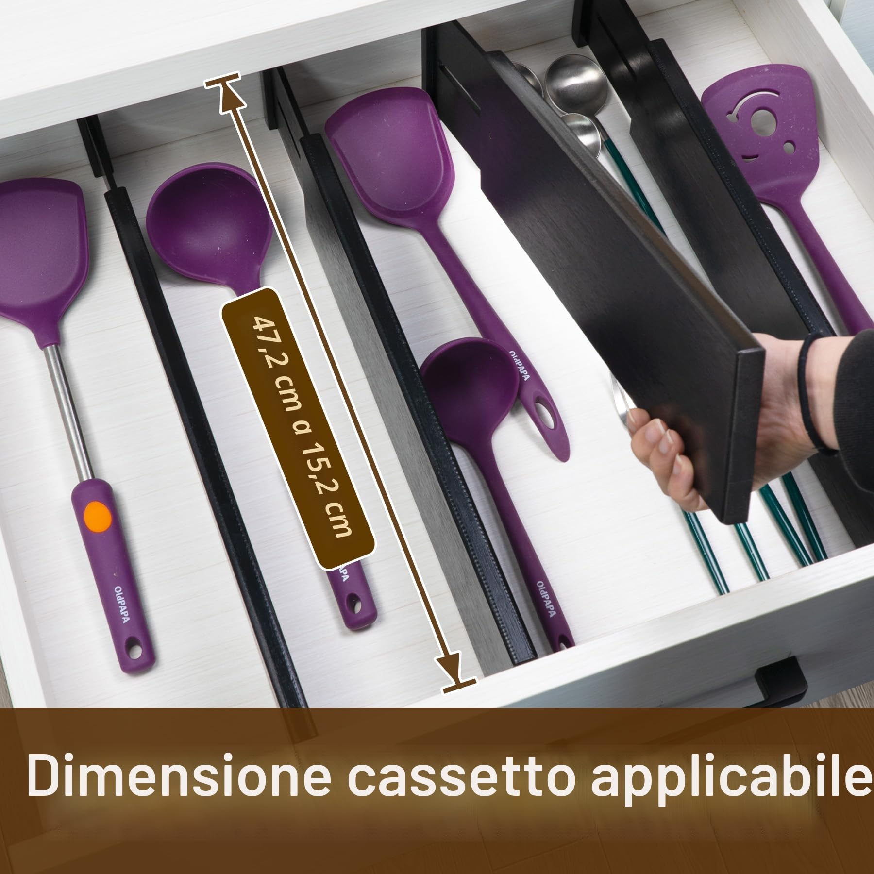 Utoplike Divisori per cassetti in bambù di grandi dimensioni, cassetti da cucina regolabili alti 10,1 cm per l'abbigliamento, con caricamento a molla, per bagno, cassettiera, scrivania, 4 pz.