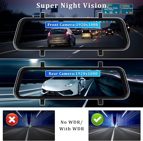 Miniatura 3 de Cámara de espejo retrovisor con Carplay y Android Auto, 9.66 pulgadas 1080P espejo Dash Cam frontal y trasera con control de voz, visión nocturna,