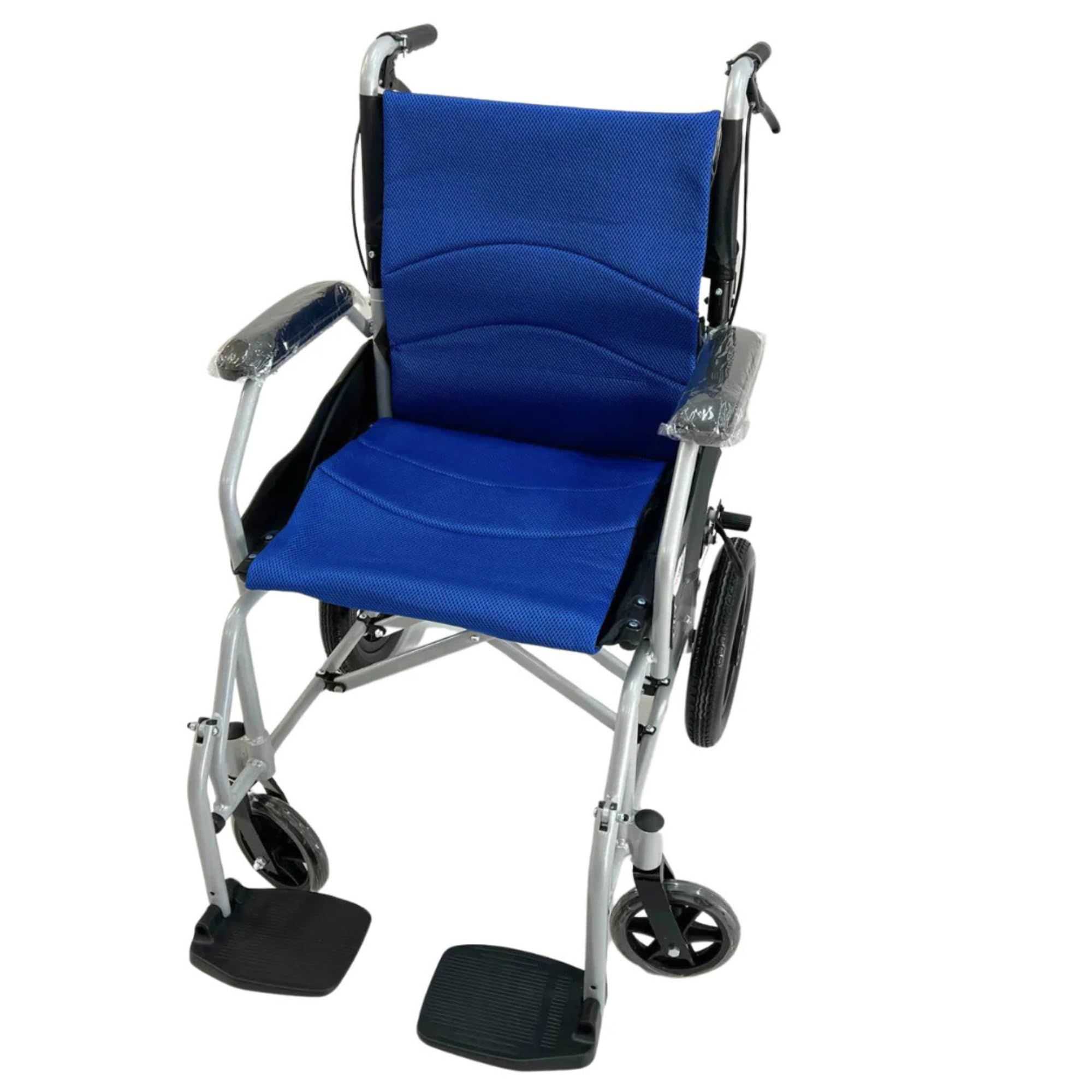 Sedia a Rotelle da Transito, Dimensioni Ridotte, Pieghevole, Alluminio, Leggera, Seduta 46 cm, Peso 12 KG, Per Interni e Spazi stretti