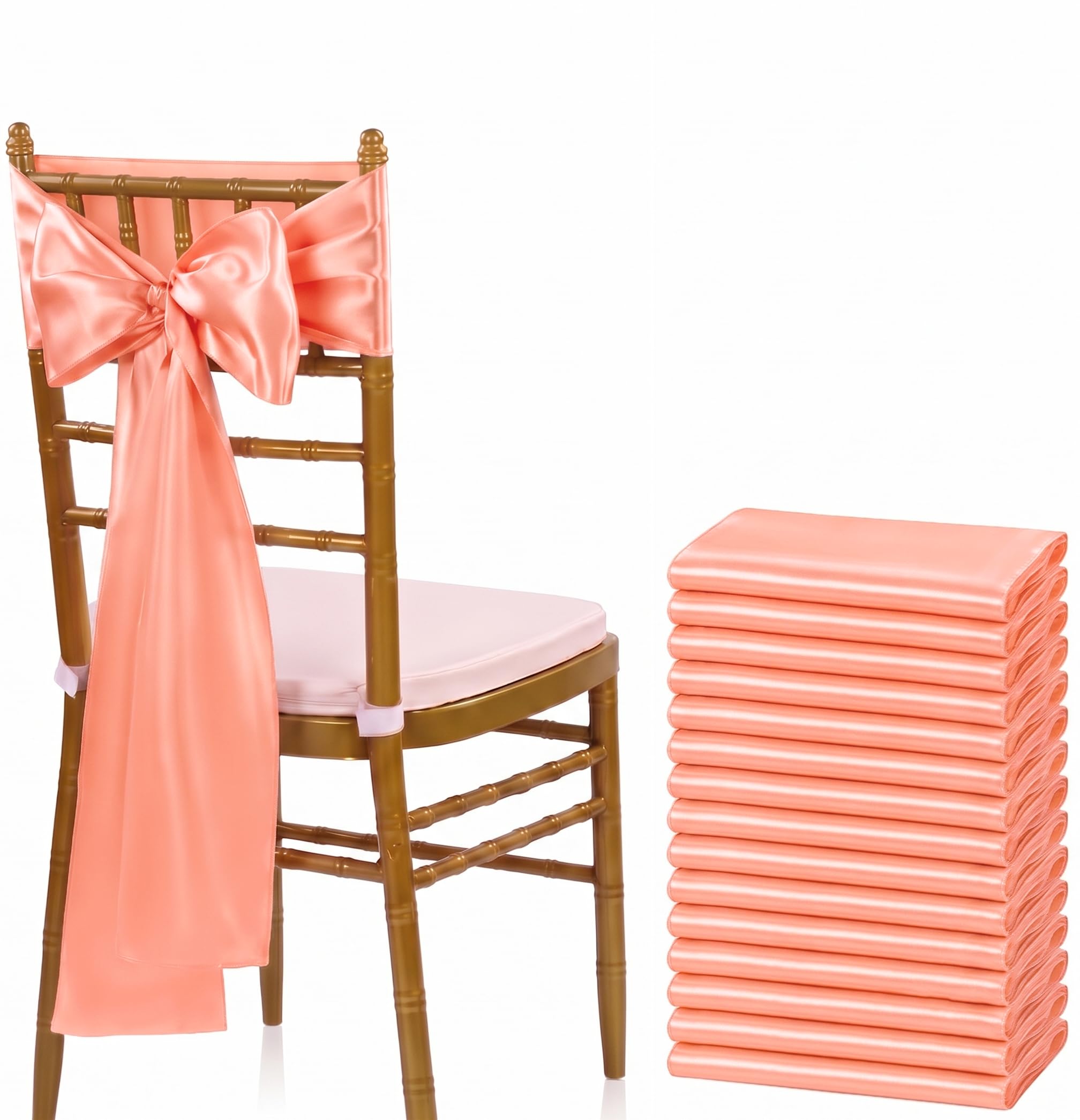 VDS Satin Chair Sashes Chair Cover back Tie Sateen Bows Ribbon for Wedding Birthday Graduation Engagement Ceremony Event Party Banquet Venue Hotel all Dining Chair Decoration (50PC) (Peach)